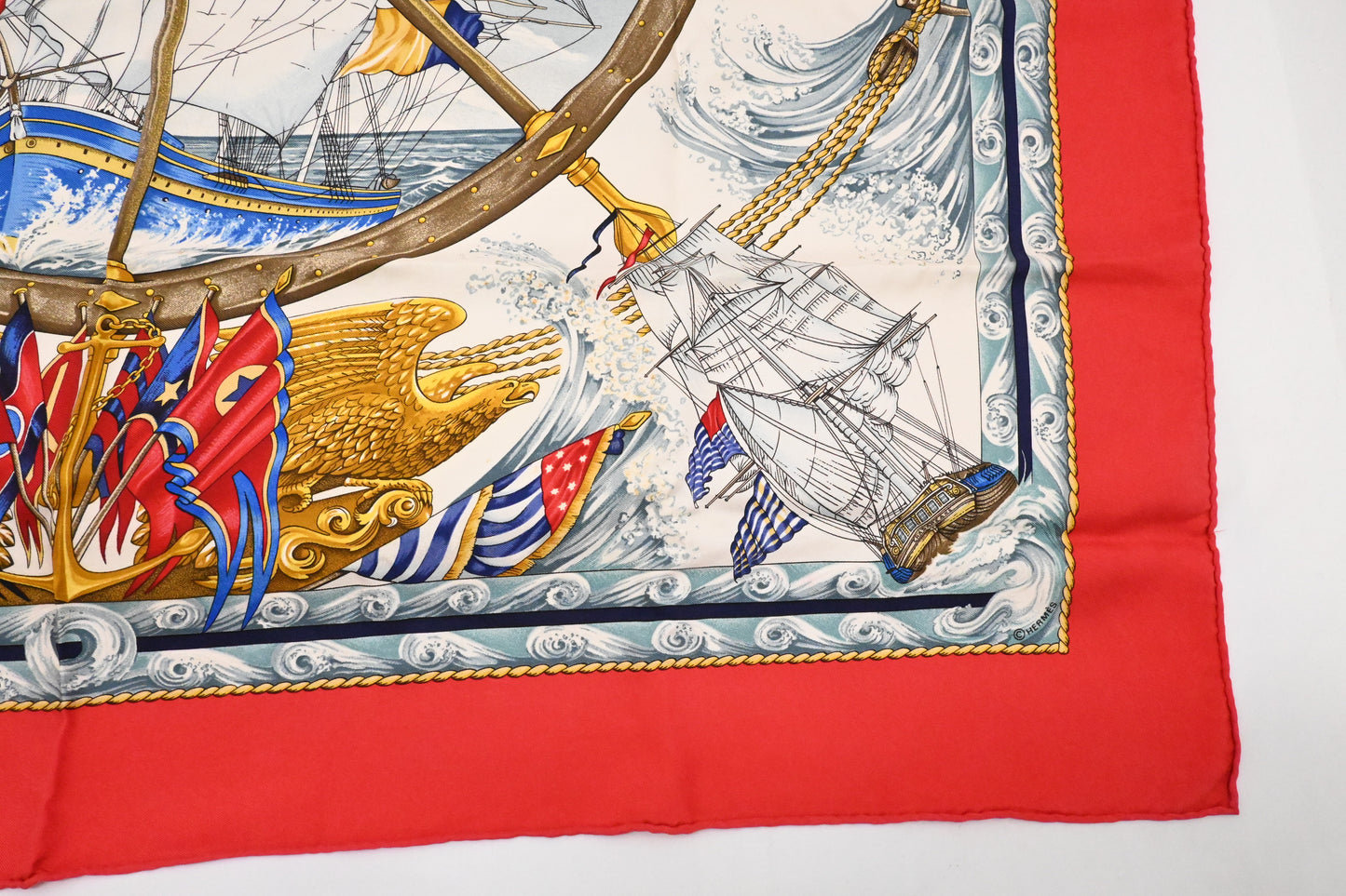 Hermes 'Vive le Vent' Carre 90 in Red Silk