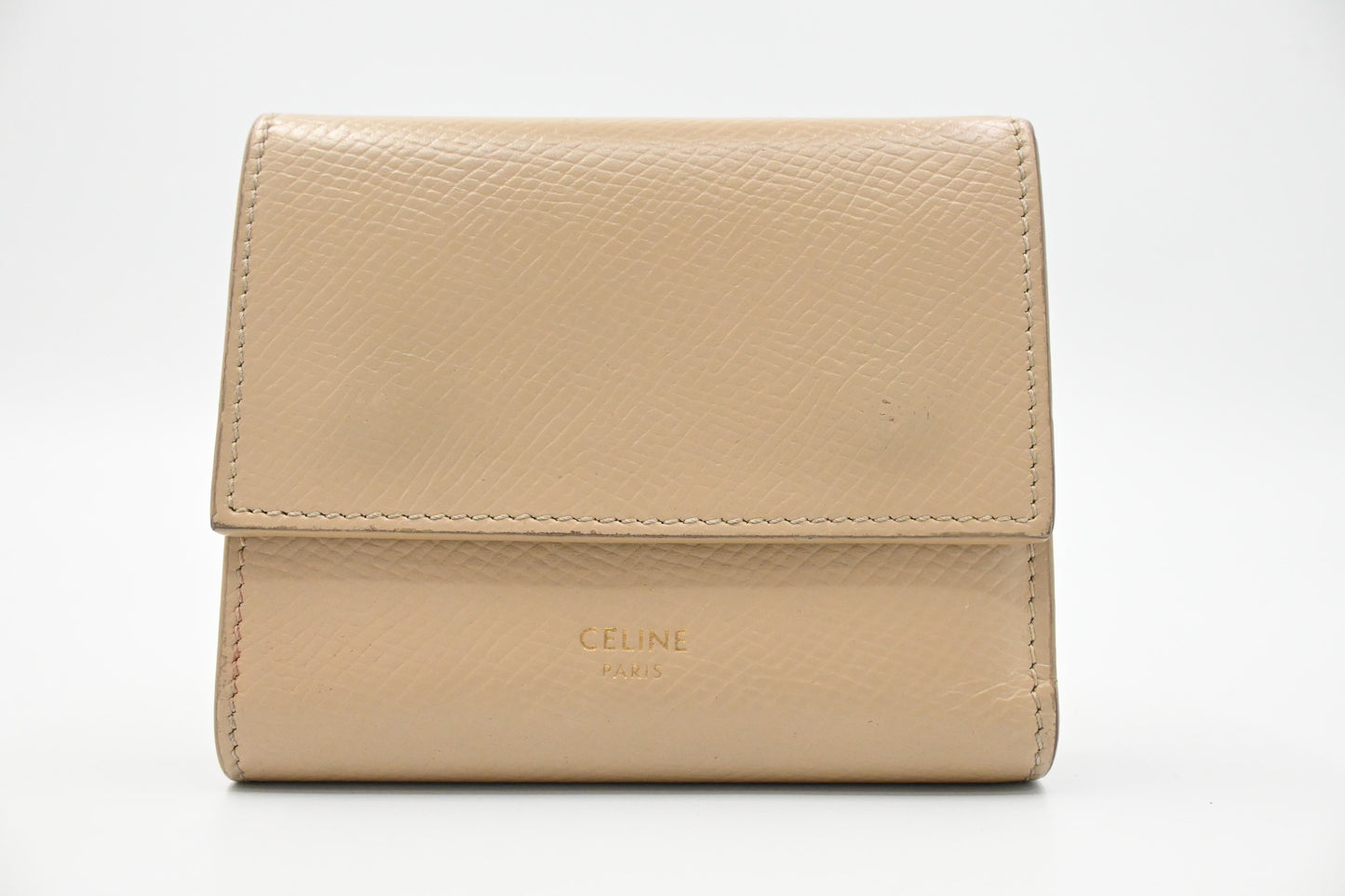 Celine Compact Wallet in Beige Leather