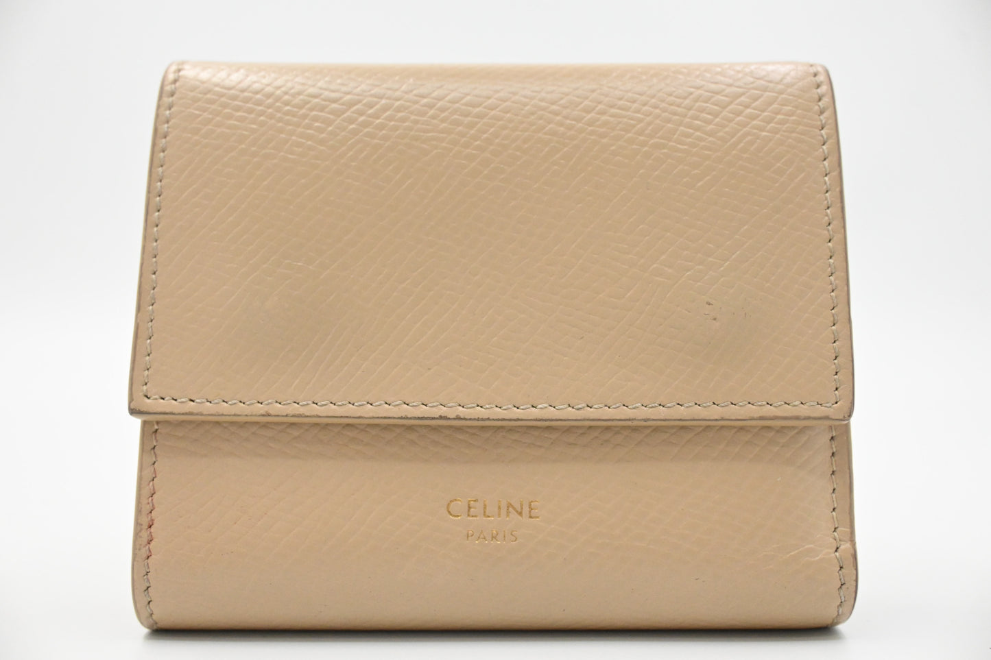 Celine Compact Wallet in Beige Leather