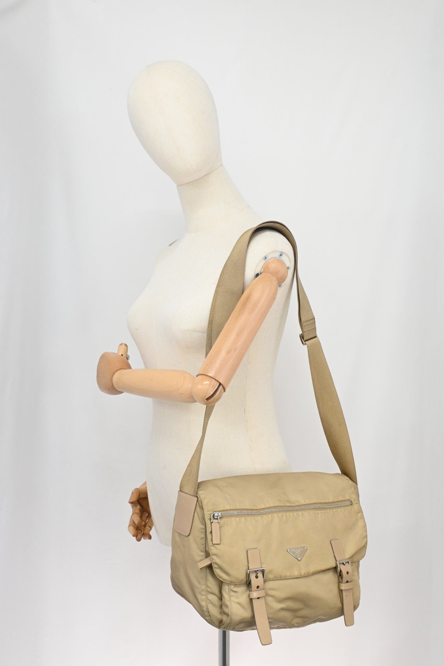 Prada Messenger Bag in Beige Nylon