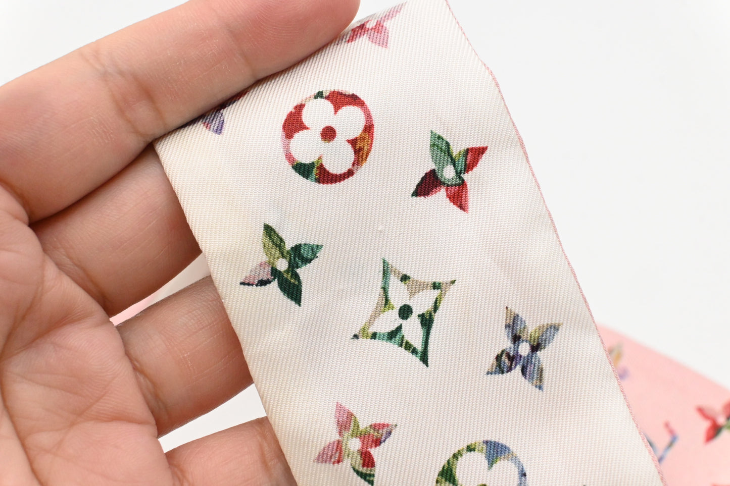 Louis Vuitton Bandeau in Pink and White Monogram Silk