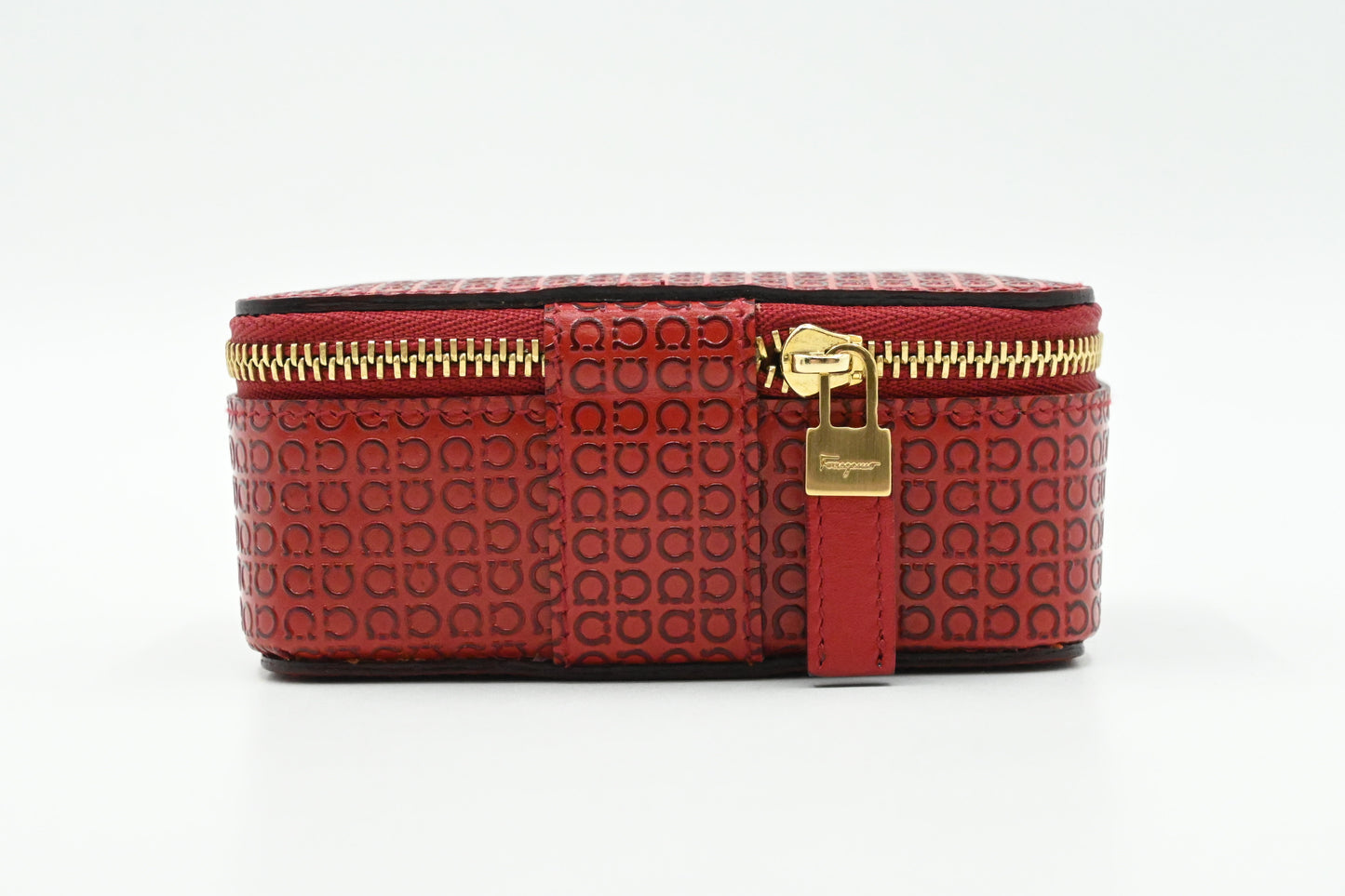 Ferragamo Cosmetic Bag in Red Gancini Leather