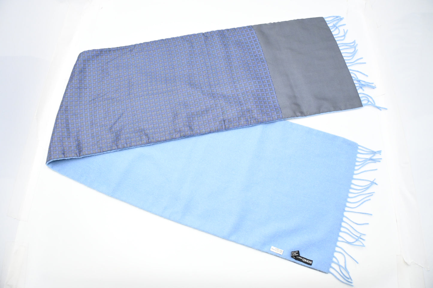 Hermes Scarf in Blue Silk, Cashmere and Wool