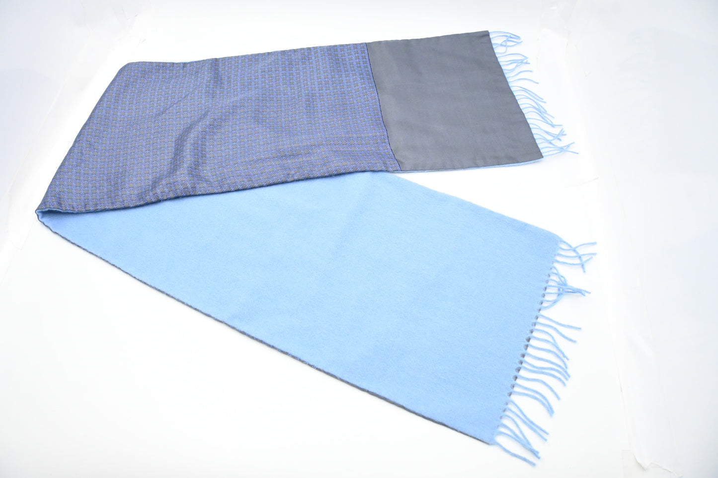 Hermes Scarf in Blue Silk, Cashmere and Wool