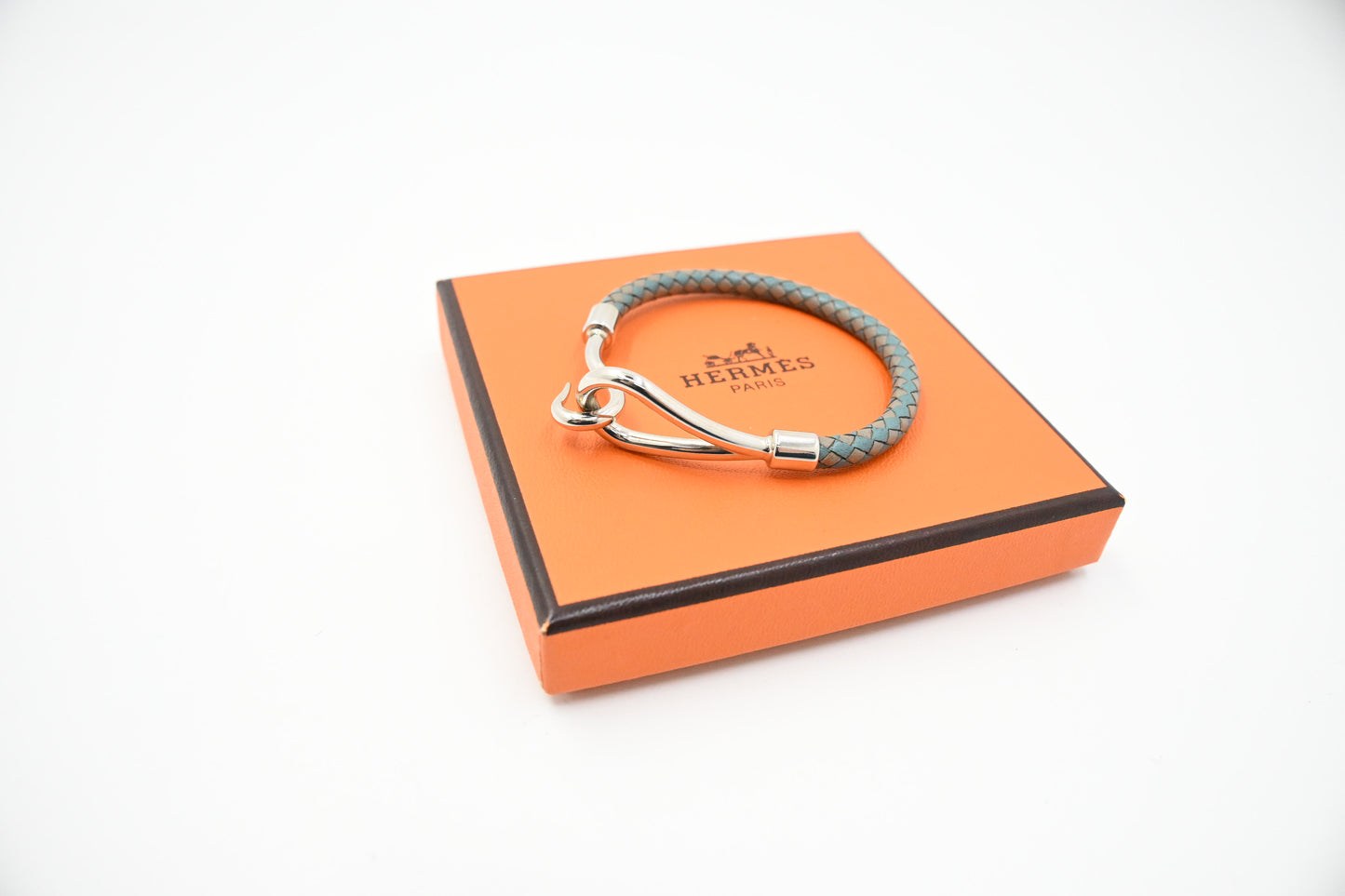 Hermes Jumbo Bracelet in Blue and Grey Leather