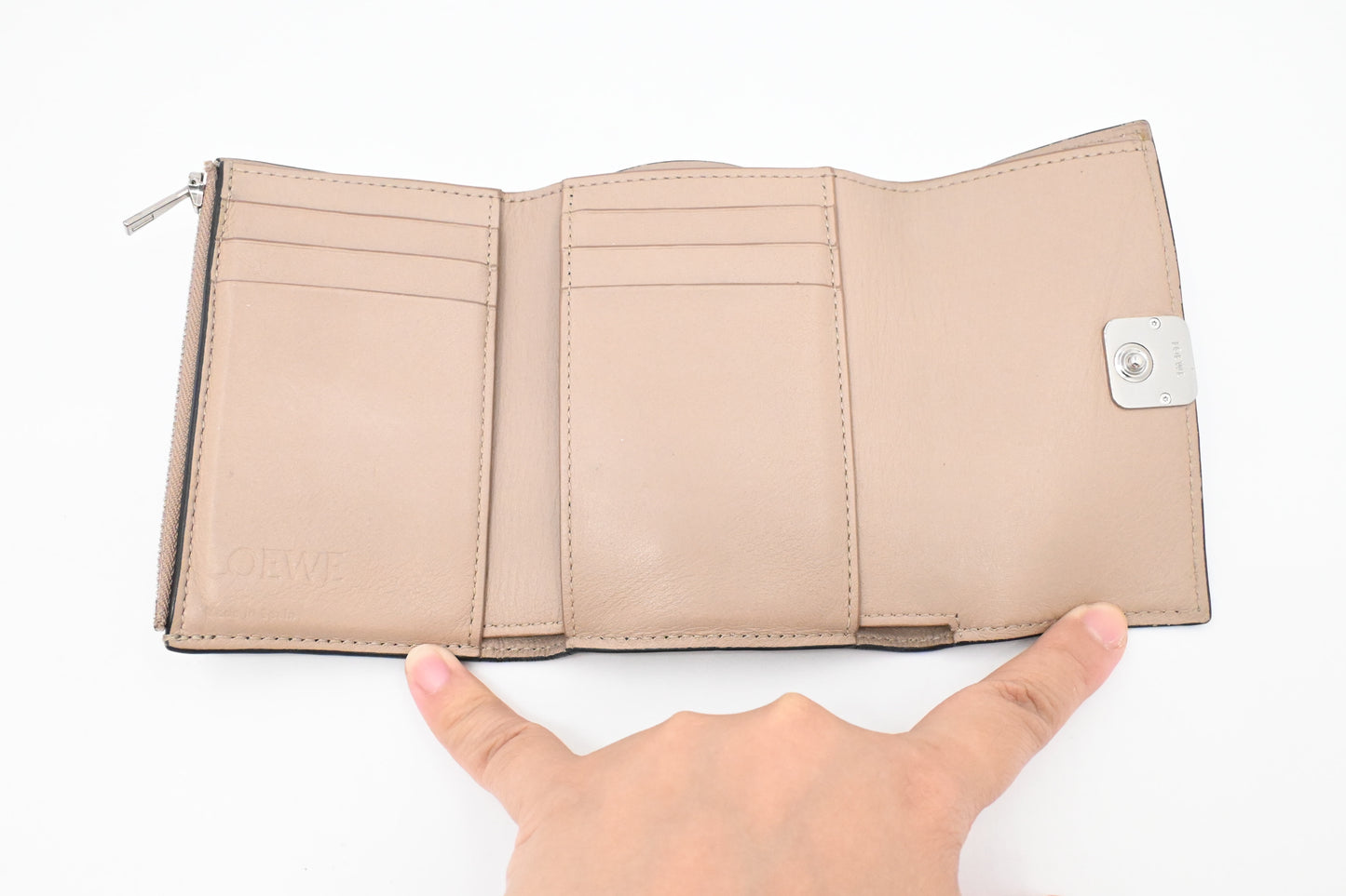 Loewe Trifold Wallet in Beige Leather