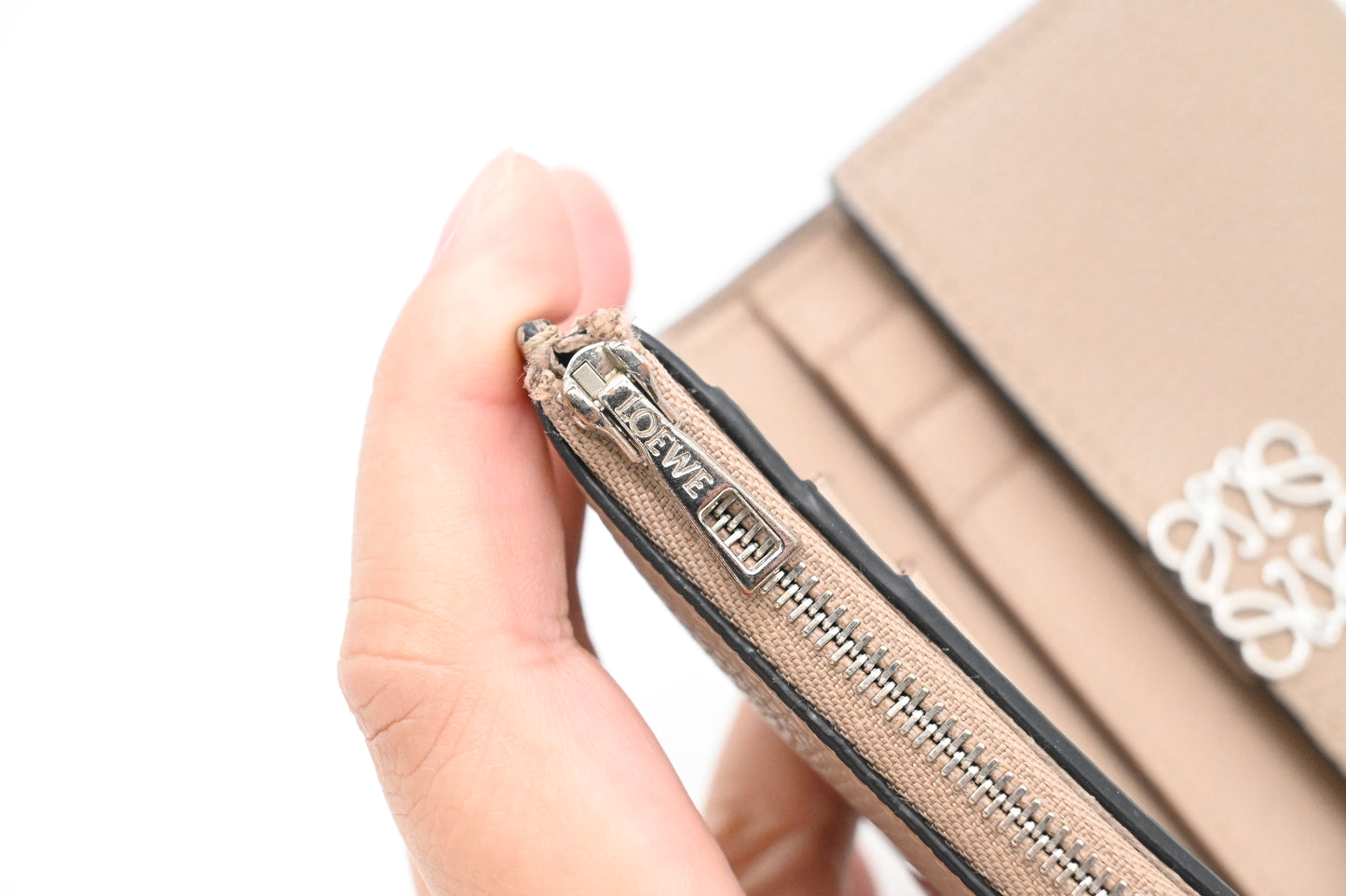 Loewe Trifold Wallet in Beige Leather