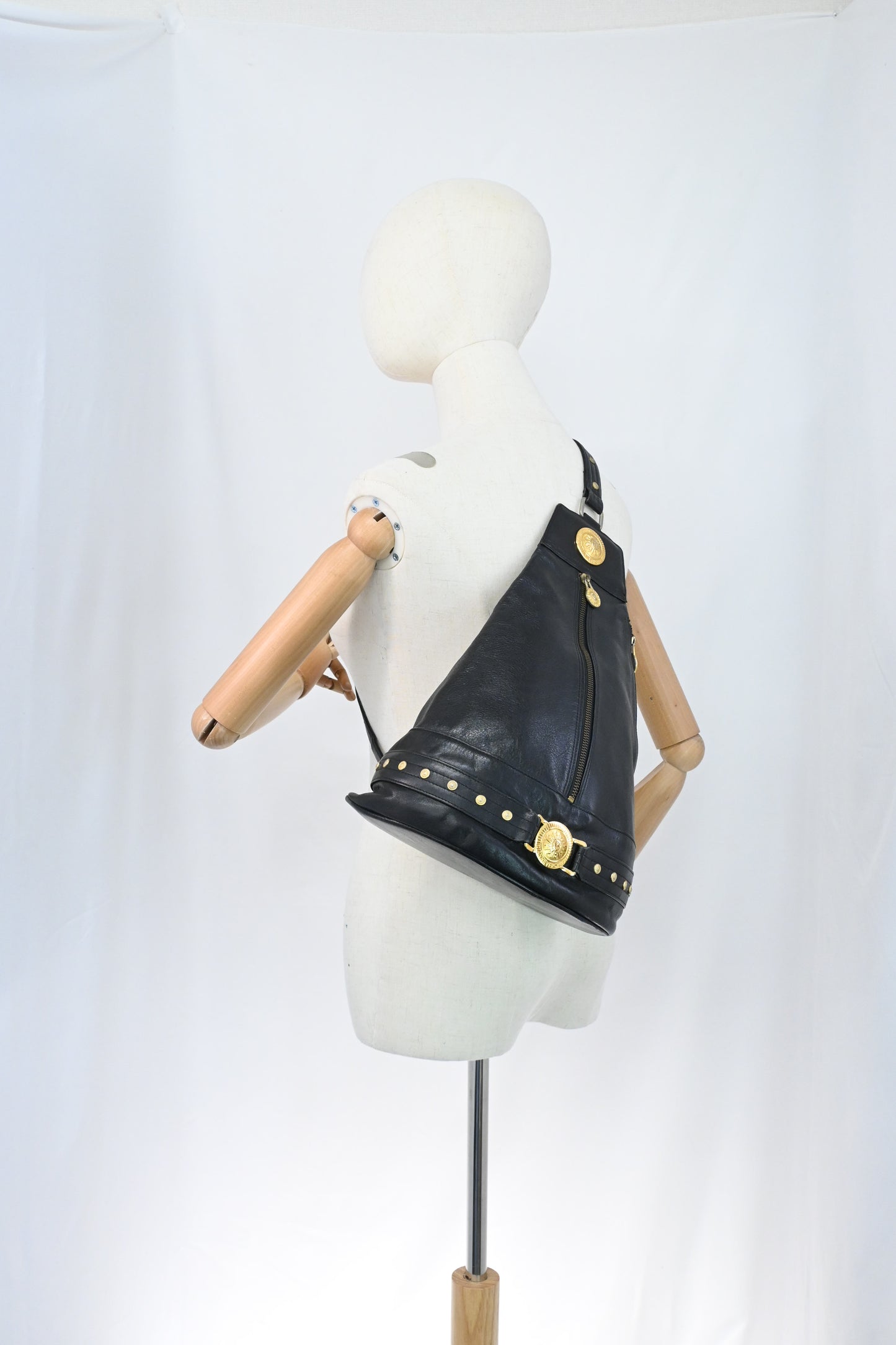 Versace Sling Shoulder Bag in Black Leather