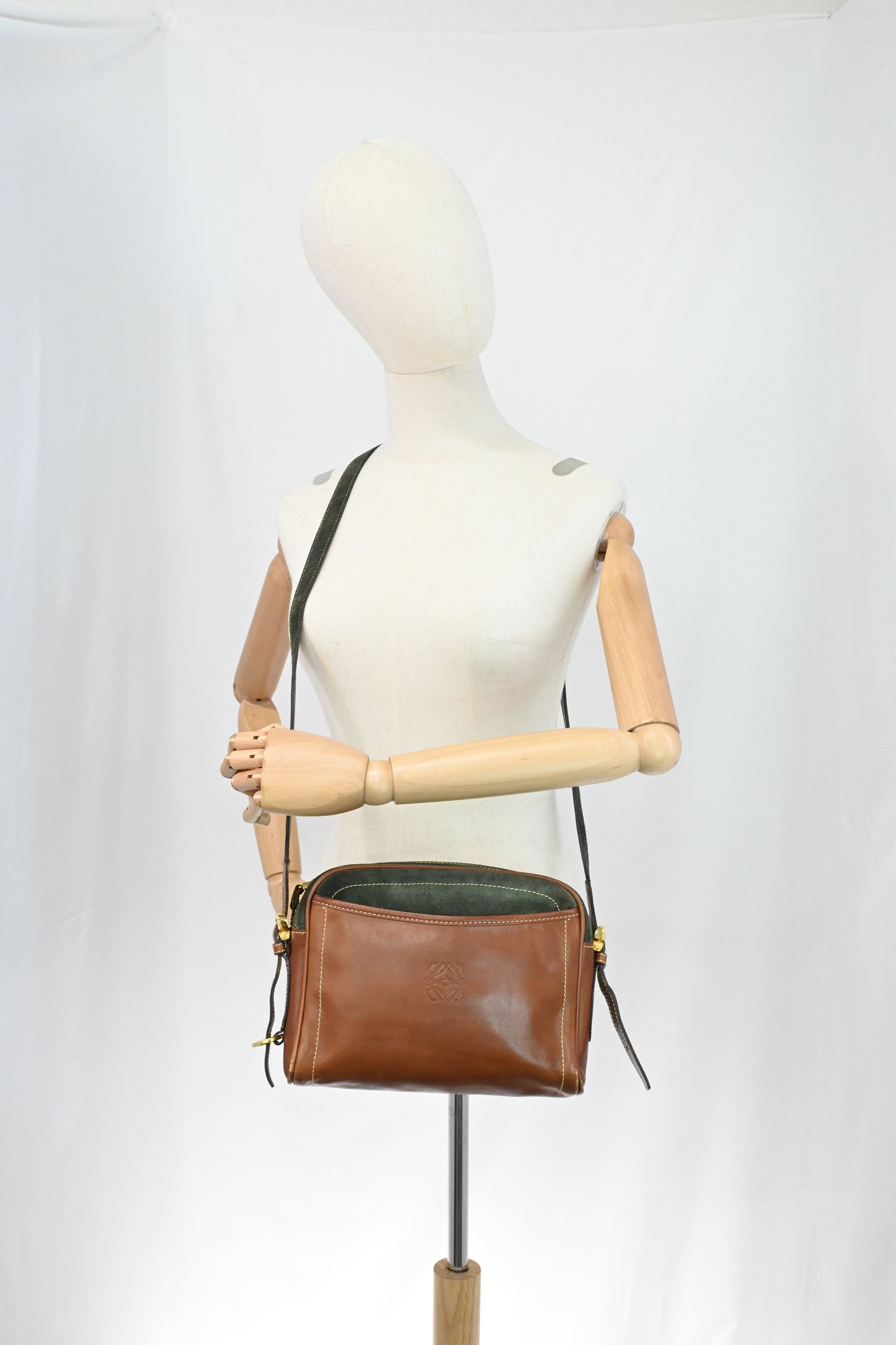 Loewe Crossbody in Brown Leather and Green Suede