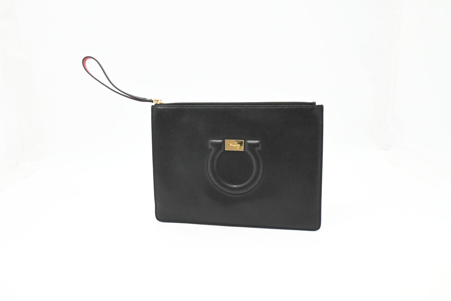 Ferragamo Wrist Pouch in Black Leather
