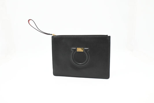 Ferragamo Wrist Pouch in Black Leather