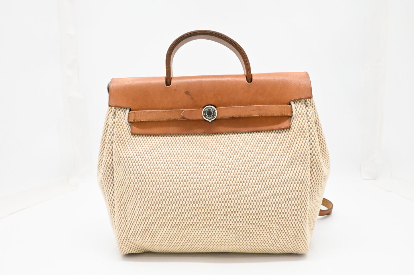 Hermes Herbag Sac a Dos Backpack in Beige Canvas