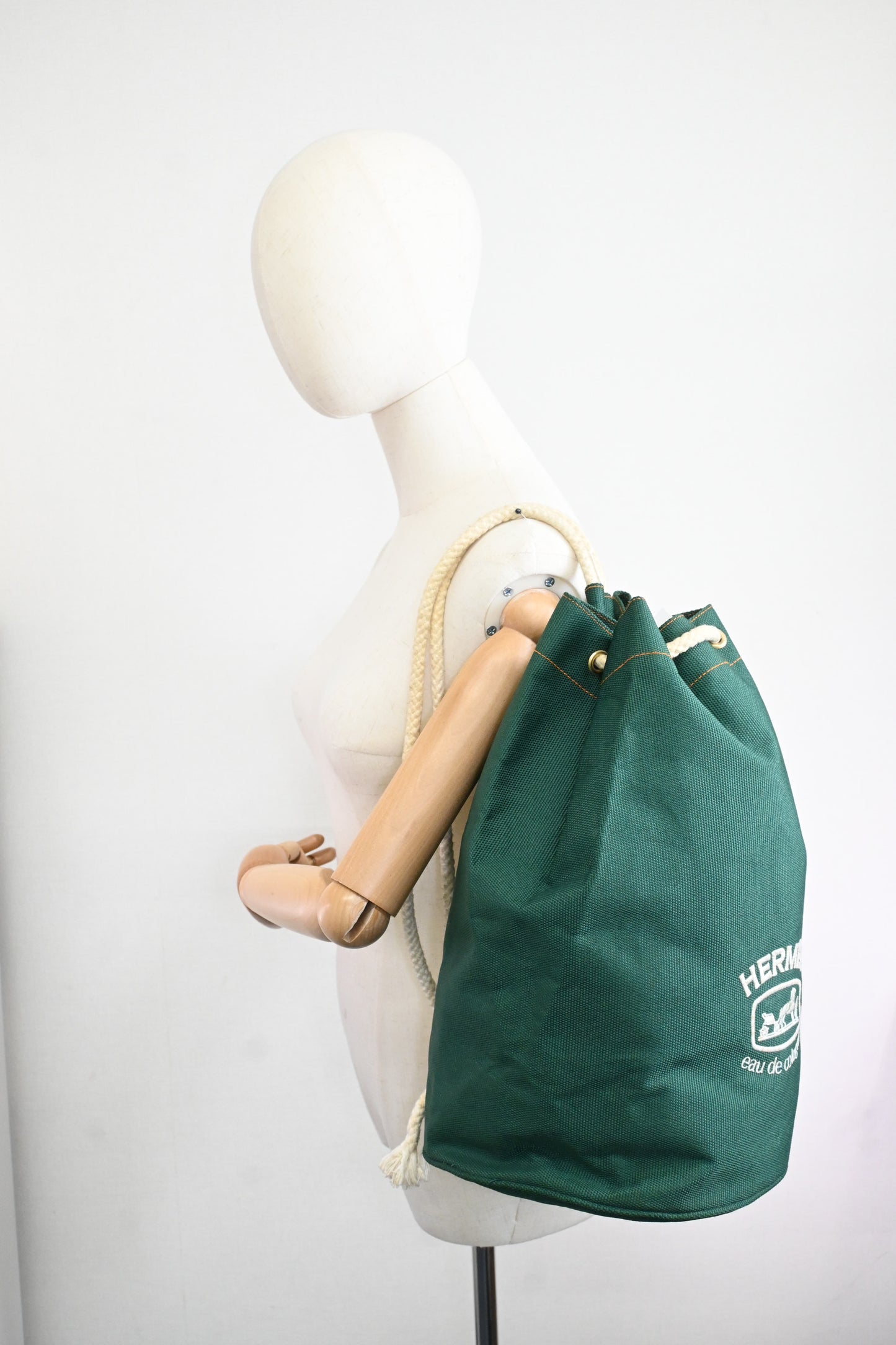 Hermes Eau de Cologne Bucket Shoulder Bag in Green Cotton Canvas