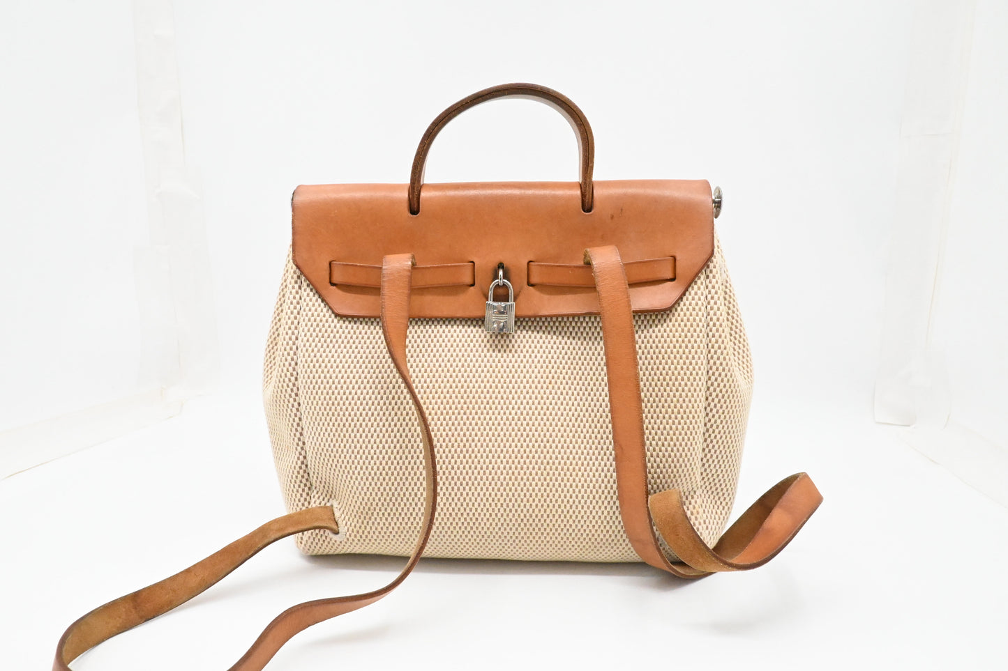 Hermes Herbag Sac a Dos Backpack in Beige Canvas