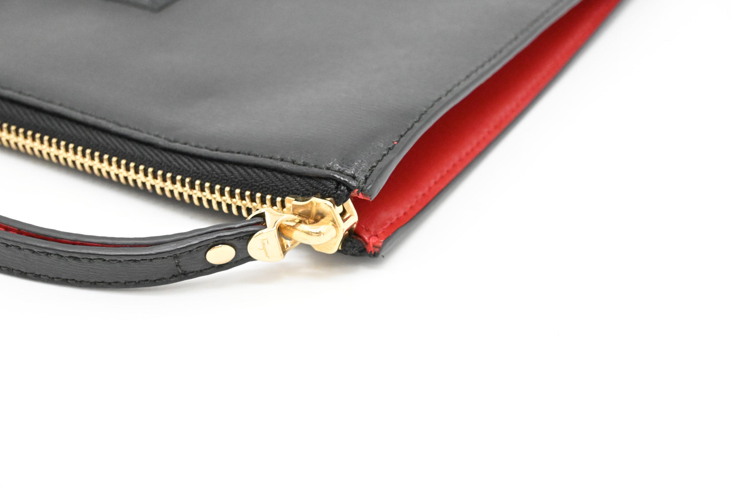 Ferragamo Wrist Pouch in Black Leather