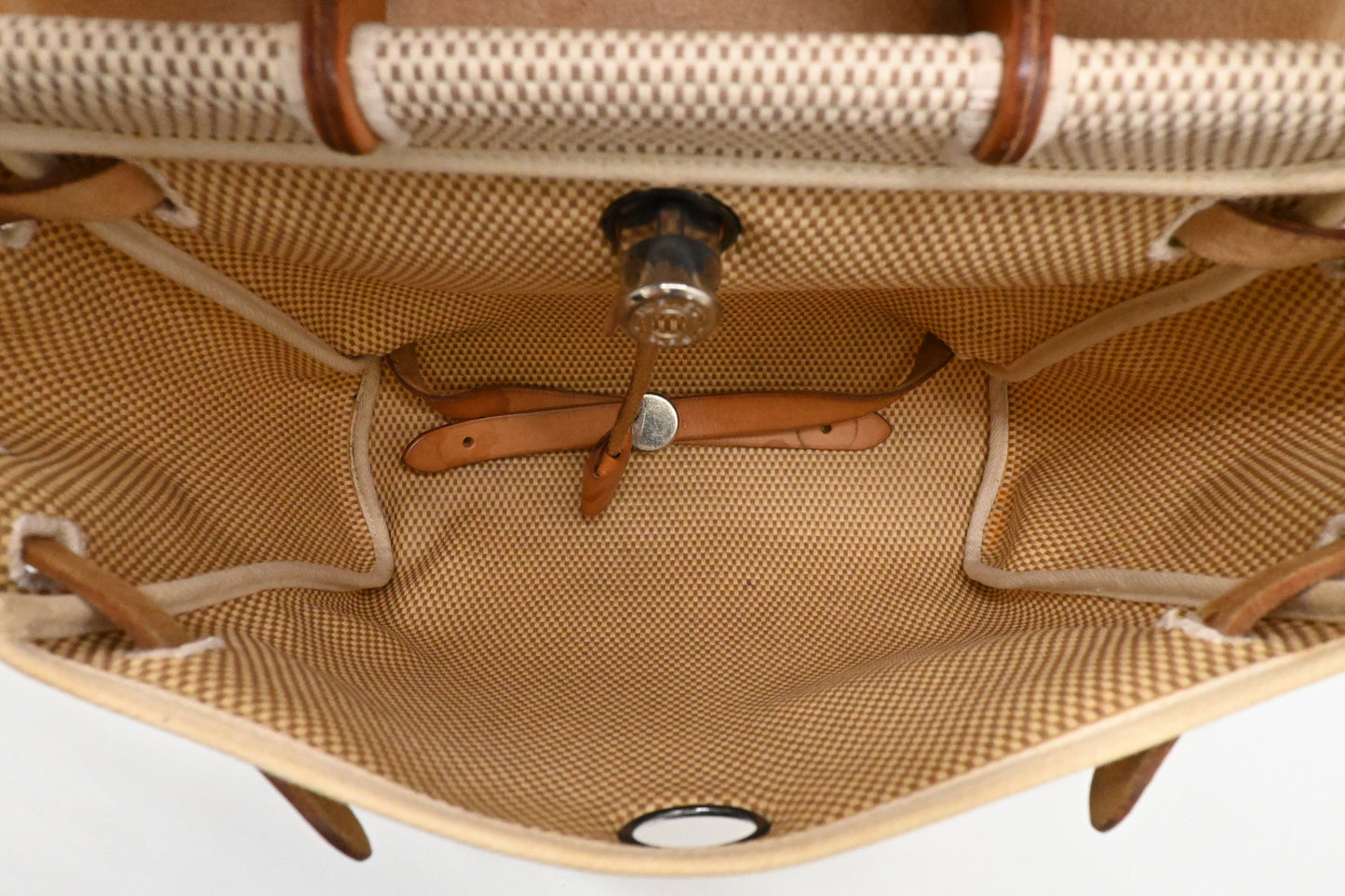 Hermes Herbag Sac a Dos Backpack in Beige Canvas