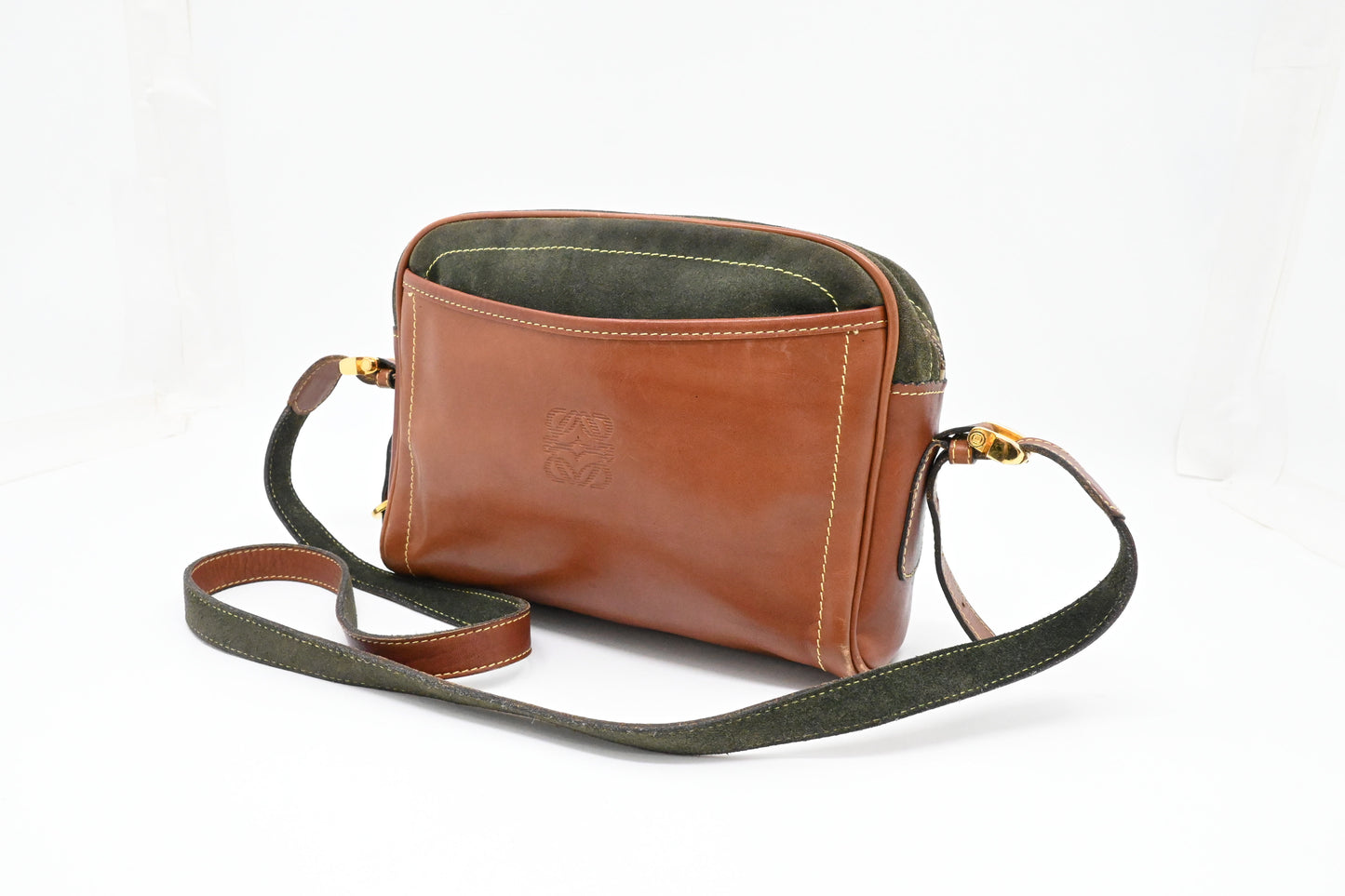 Loewe Crossbody in Brown Leather and Green Suede