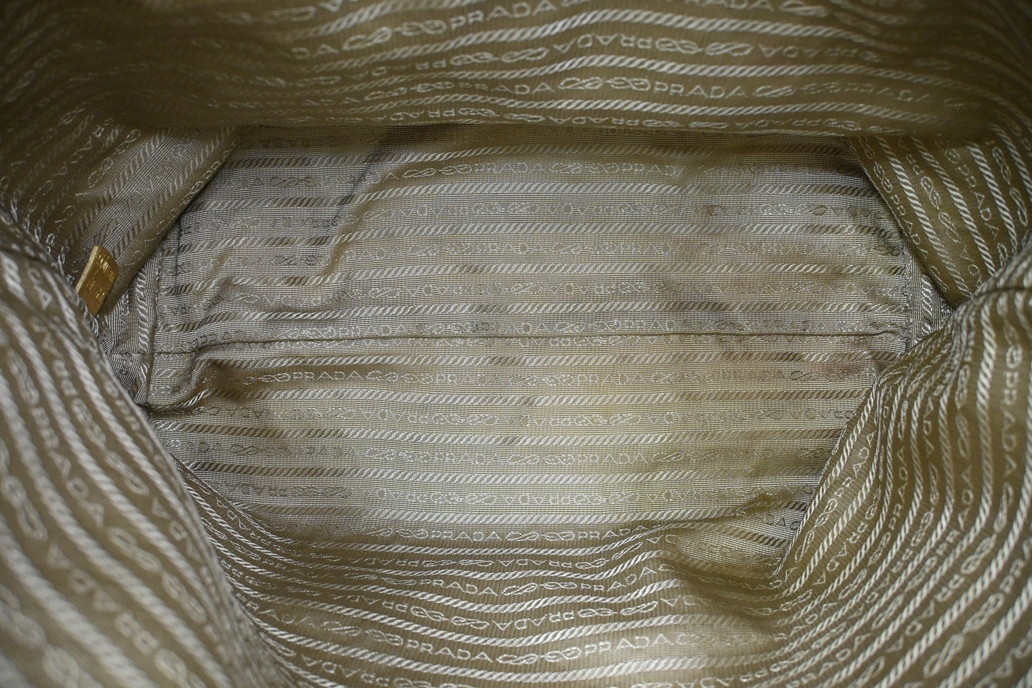 Prada Logo Jacquard Tote in Beige Canvas and Gold Leather