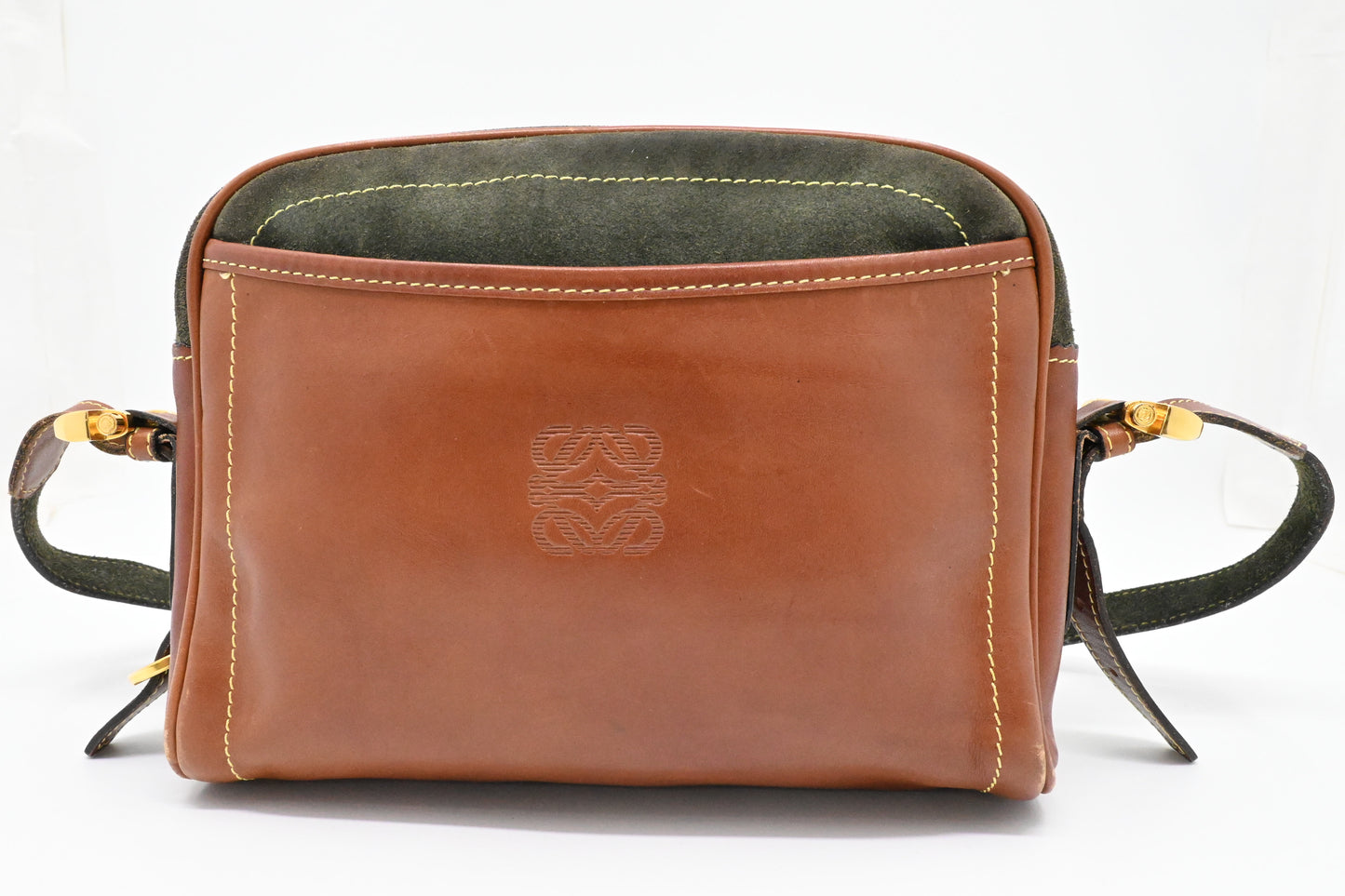 Loewe Crossbody in Brown Leather and Green Suede