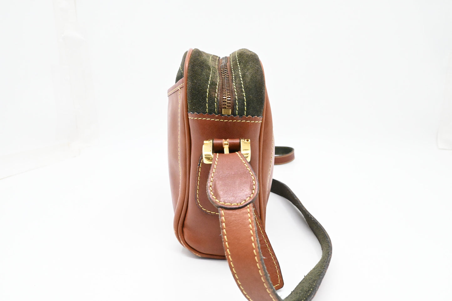 Loewe Crossbody in Brown Leather and Green Suede