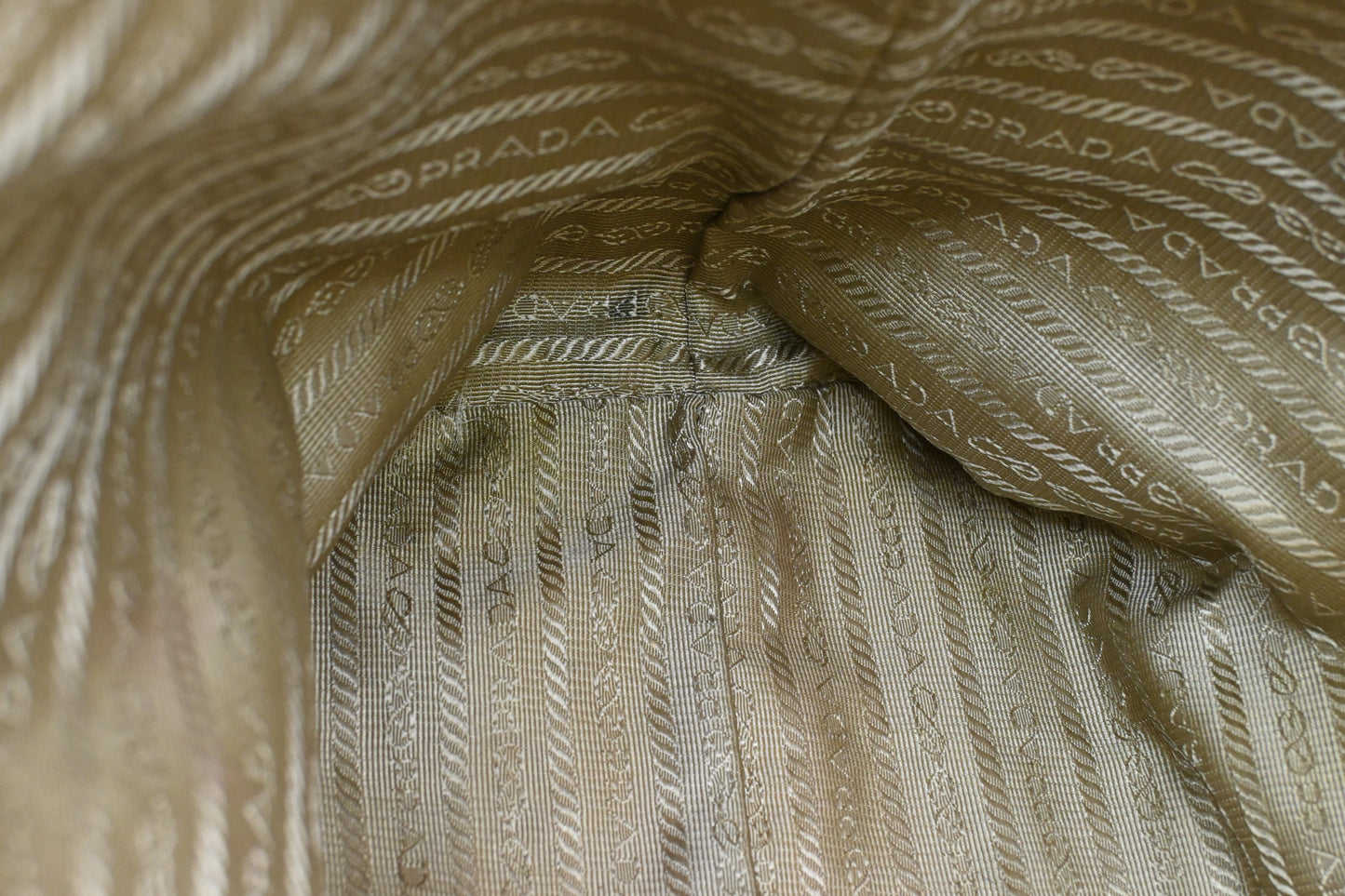 Prada Logo Jacquard Tote in Beige Canvas and Gold Leather