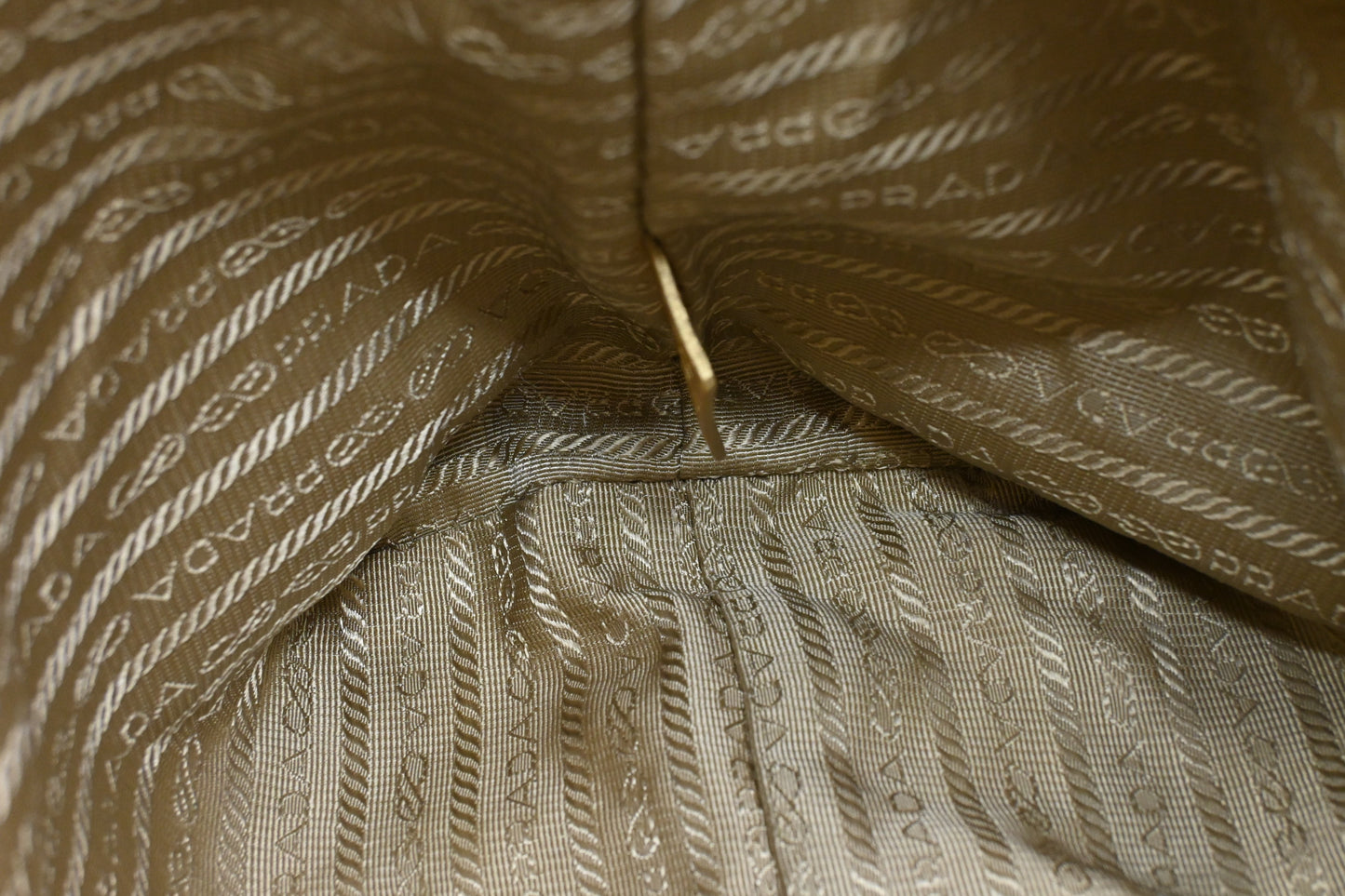 Prada Logo Jacquard Tote in Beige Canvas and Gold Leather