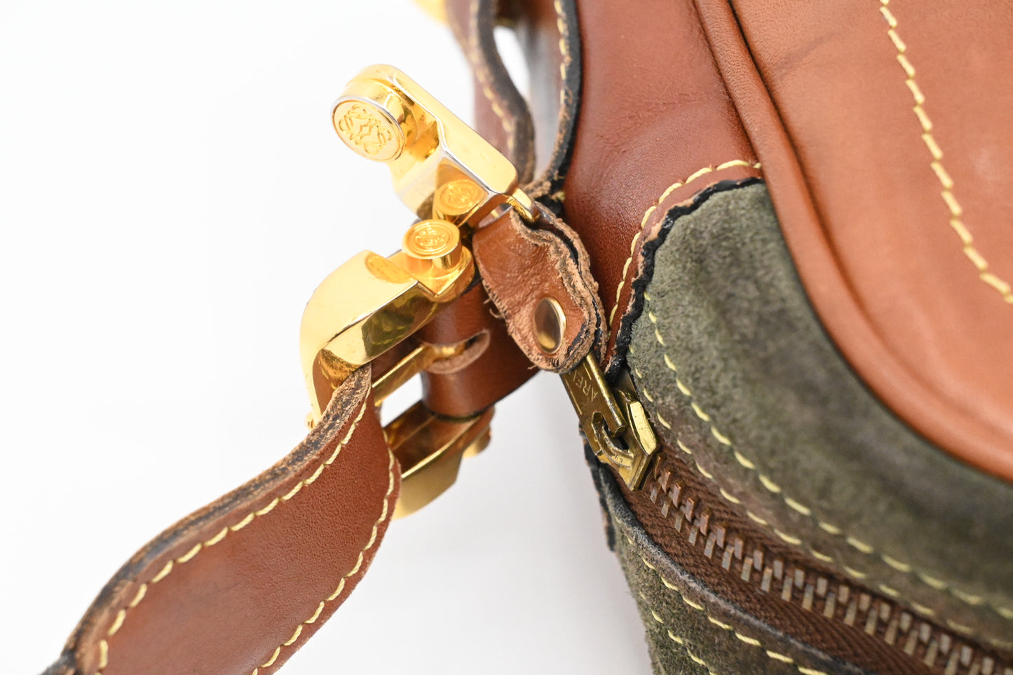 Loewe Crossbody in Brown Leather and Green Suede