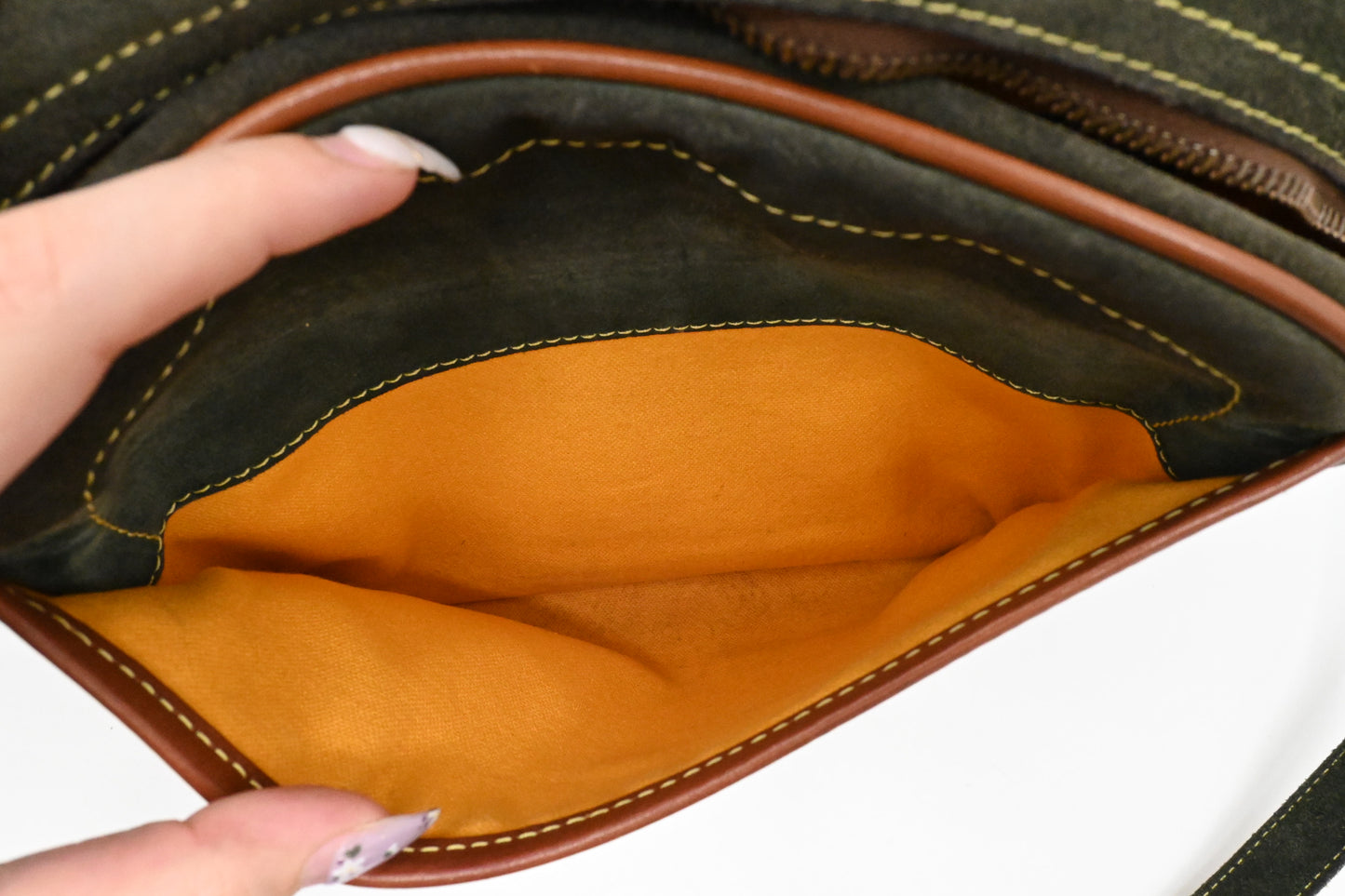 Loewe Crossbody in Brown Leather and Green Suede