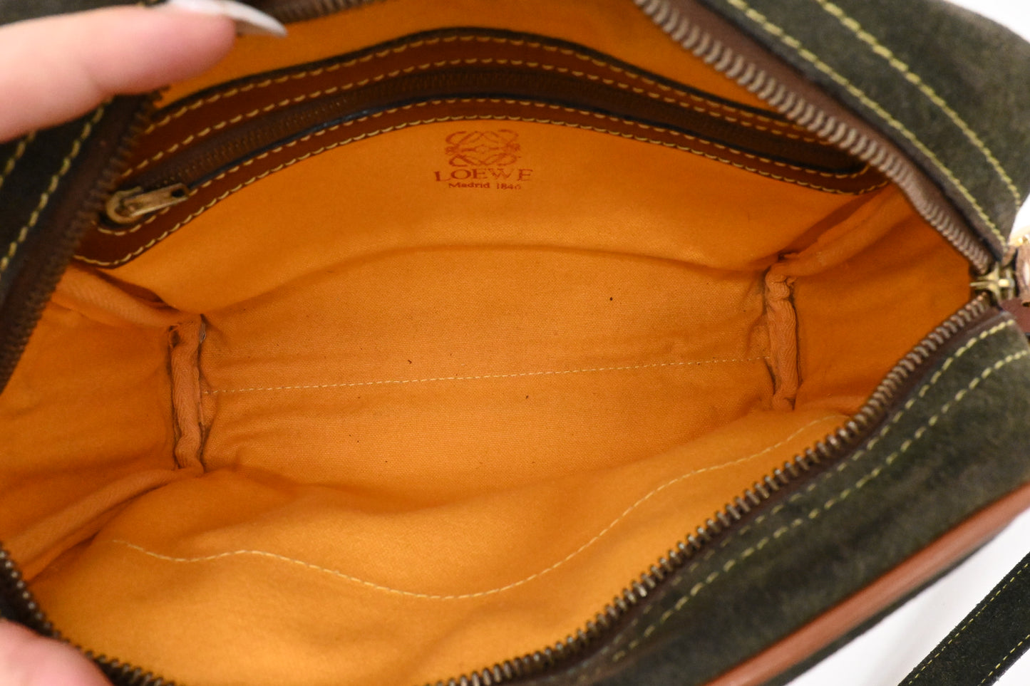 Loewe Crossbody in Brown Leather and Green Suede