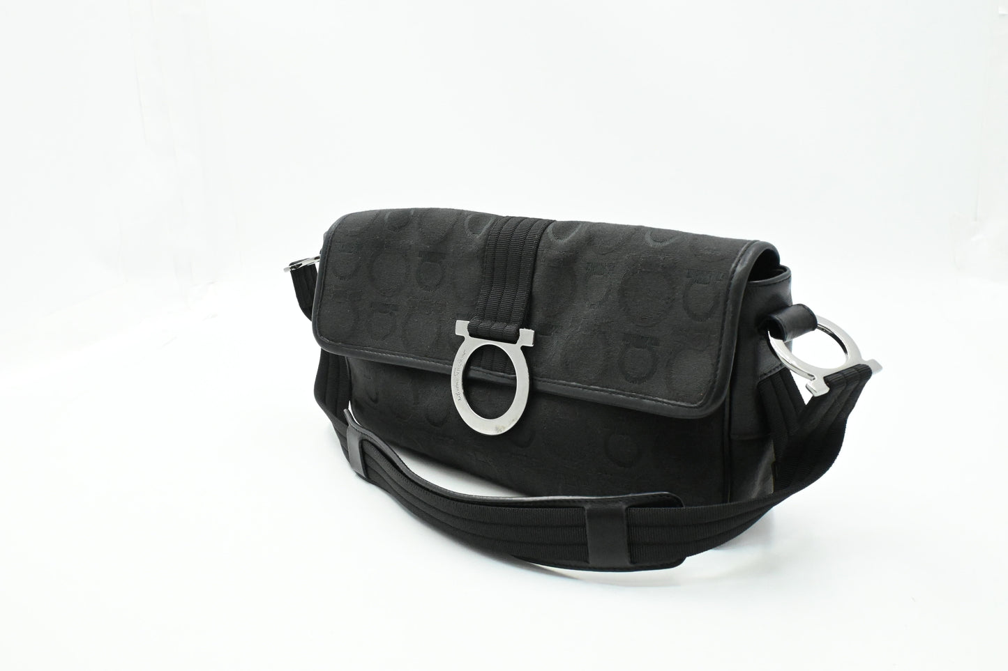 Ferragamo Shoulder Bag in Black Gancini Canvas
