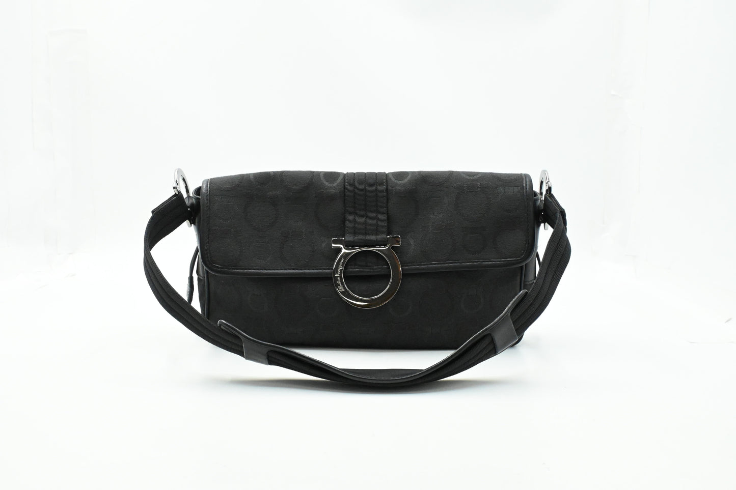 Ferragamo Shoulder Bag in Black Gancini Canvas