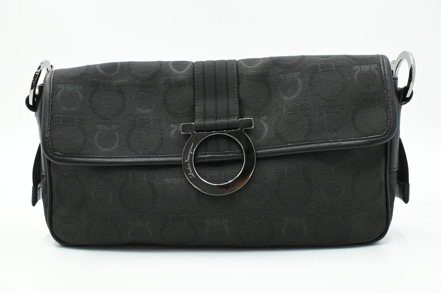 Ferragamo Shoulder Bag in Black Gancini Canvas