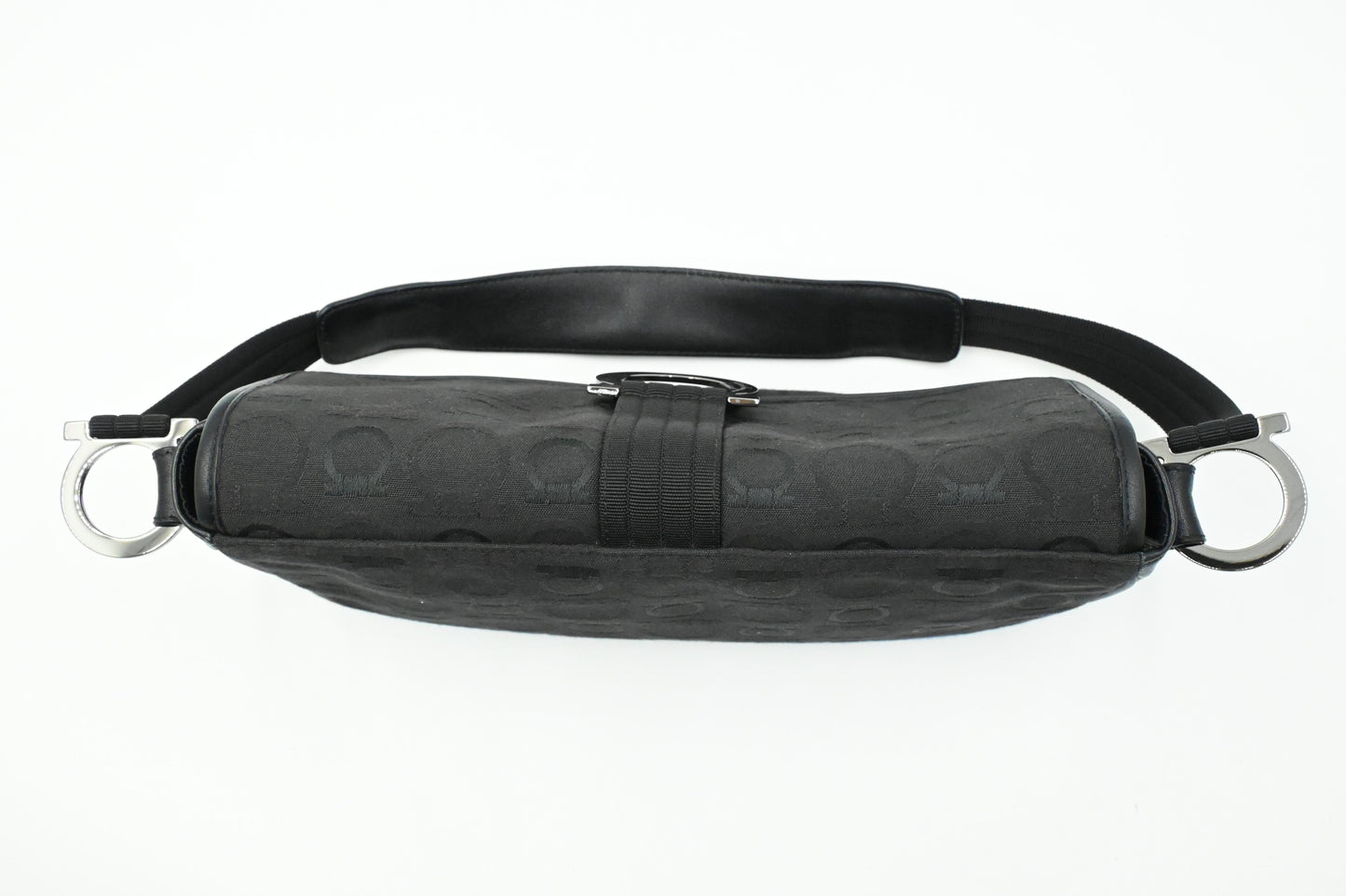 Ferragamo Shoulder Bag in Black Gancini Canvas