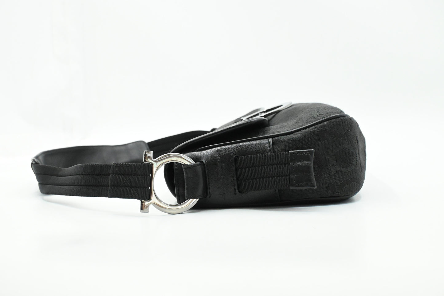 Ferragamo Shoulder Bag in Black Gancini Canvas