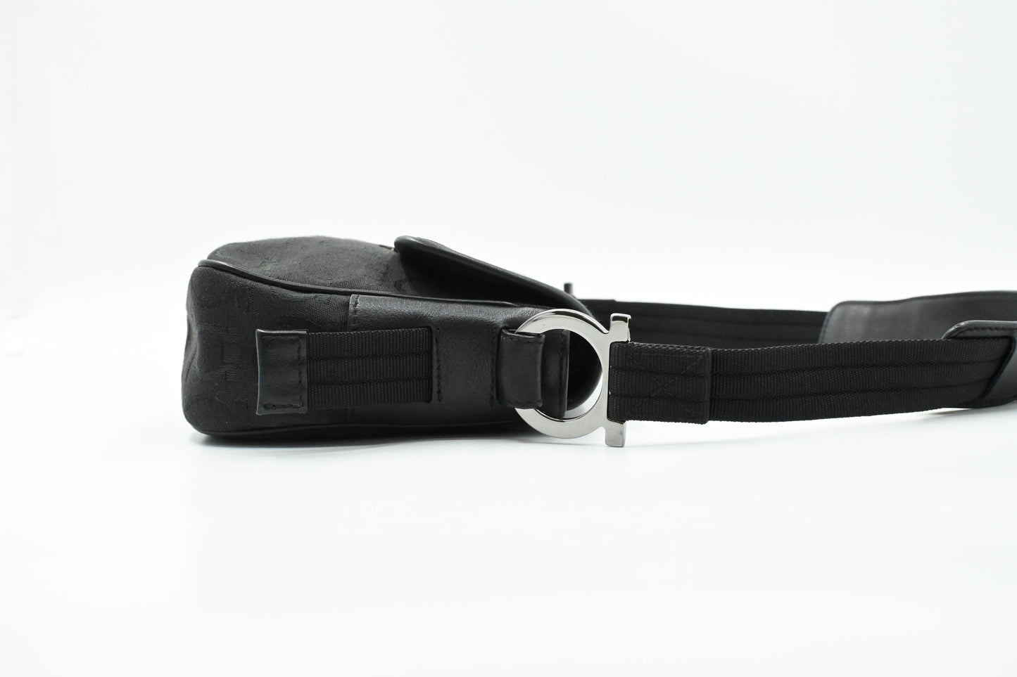 Ferragamo Shoulder Bag in Black Gancini Canvas