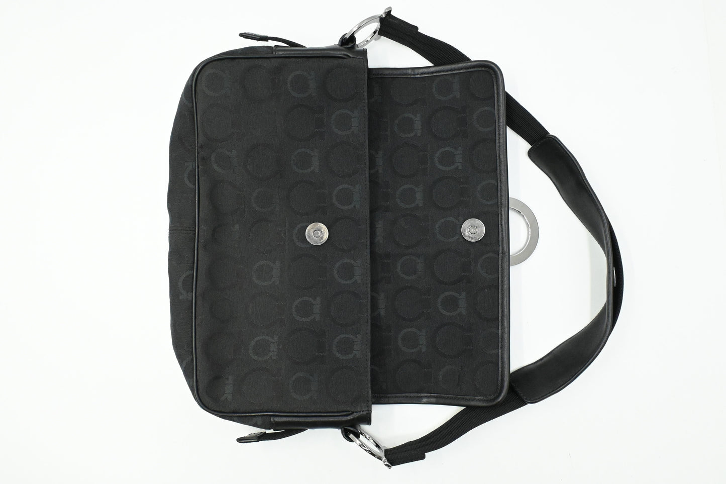 Ferragamo Shoulder Bag in Black Gancini Canvas