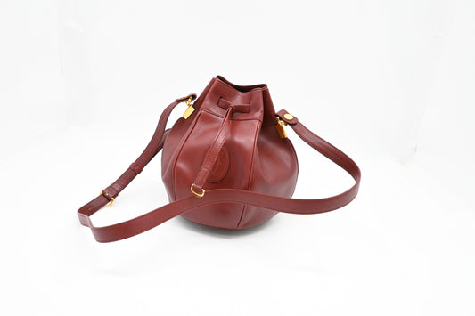 Cartier Crossbody Bucket Bag in Burgundy Leather