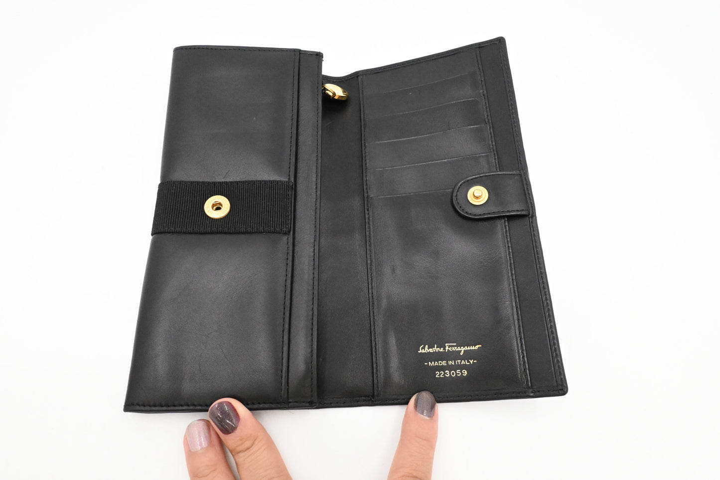 Ferragamo Long Wallet in Black Leather