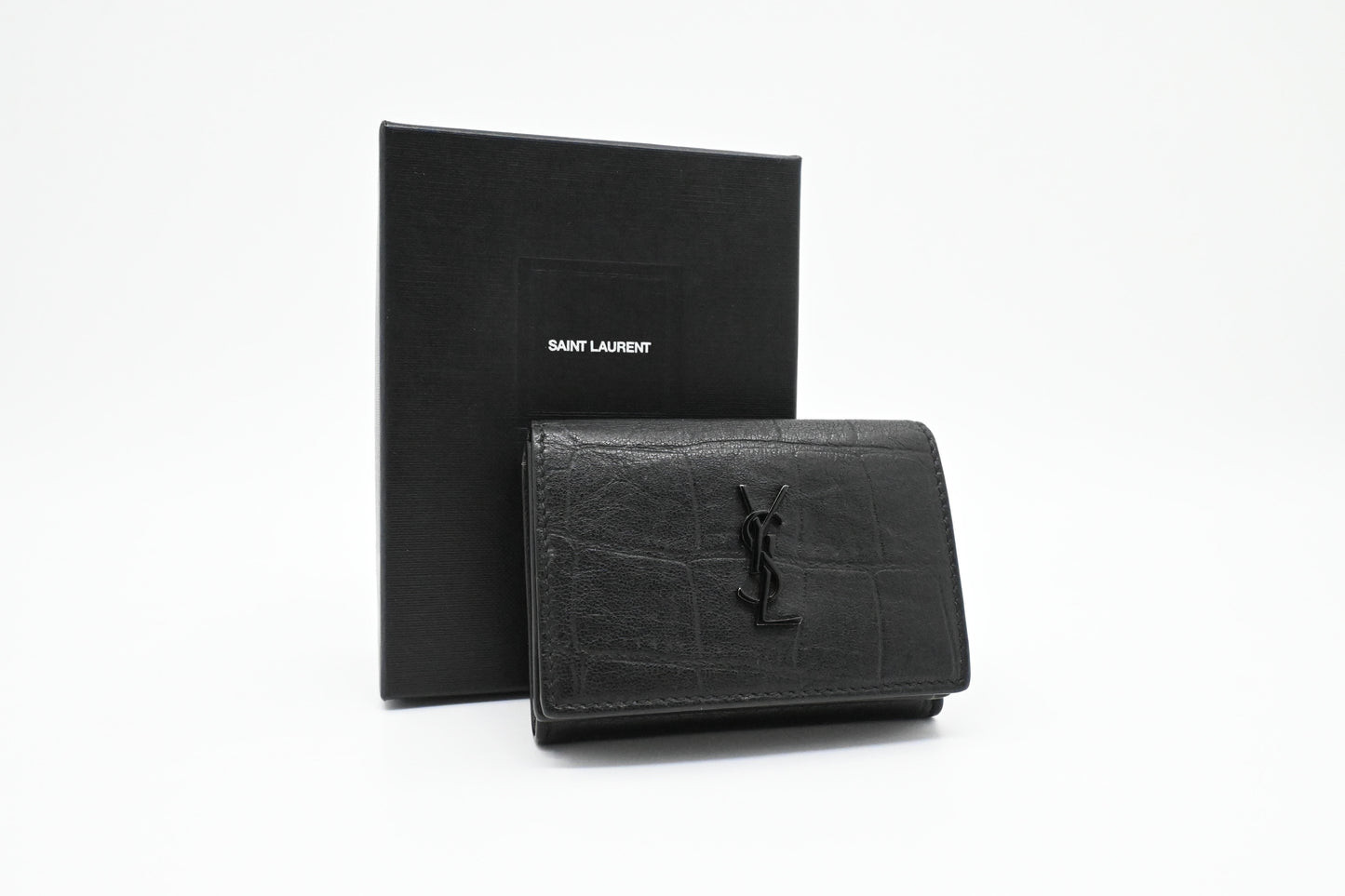 YSL Saint Laurent Compact Wallet in Croc-Effect Calfskin Leather