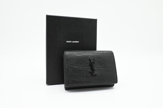 YSL Saint Laurent Compact Wallet in Croc-Effect Calfskin Leather