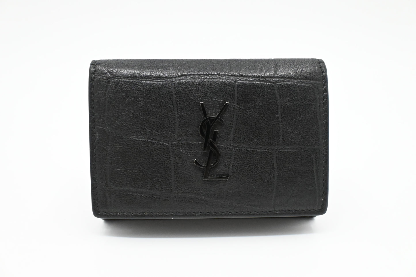 YSL Saint Laurent Compact Wallet in Croc-Effect Calfskin Leather