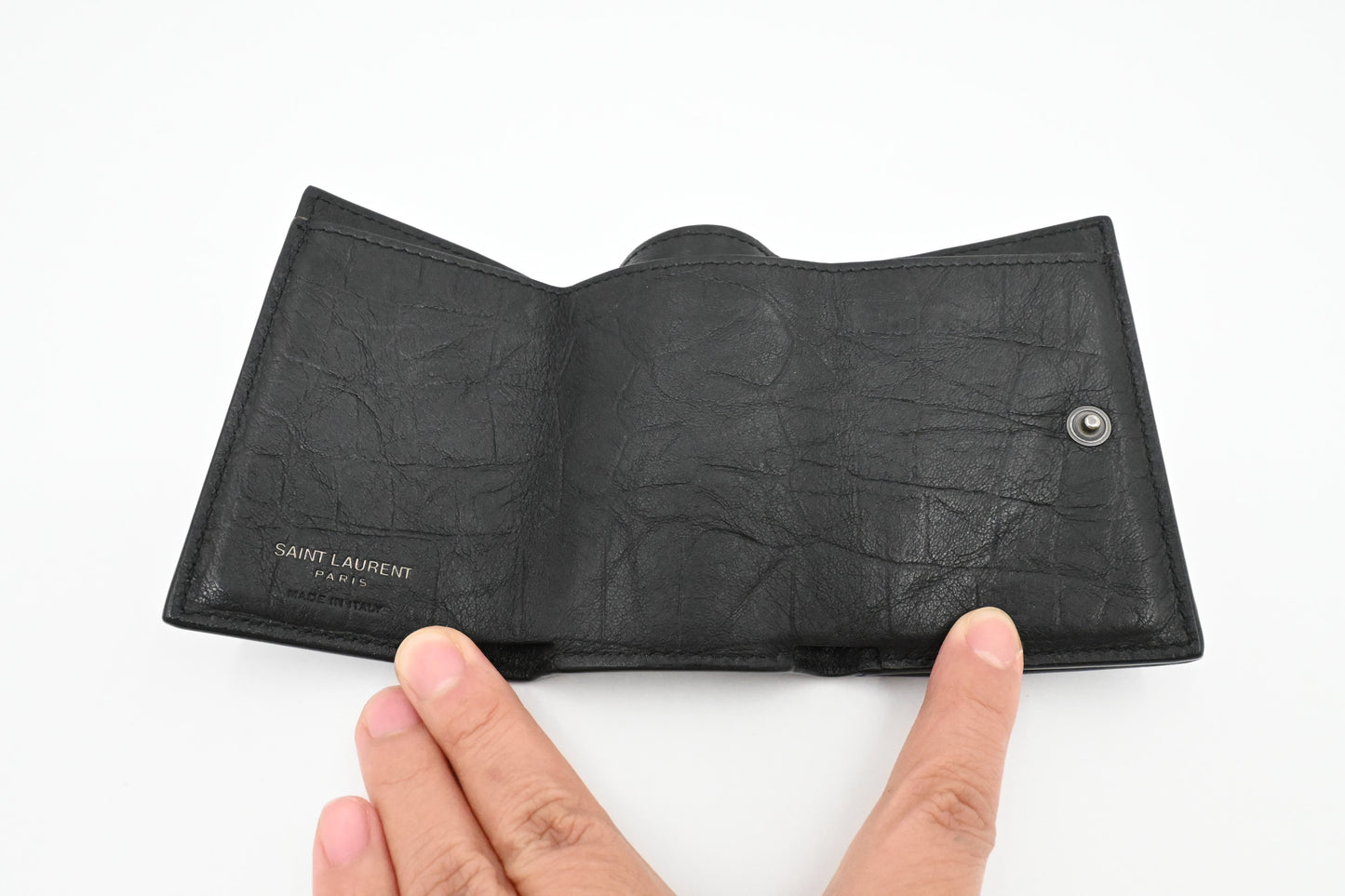 YSL Saint Laurent Compact Wallet in Croc-Effect Calfskin Leather