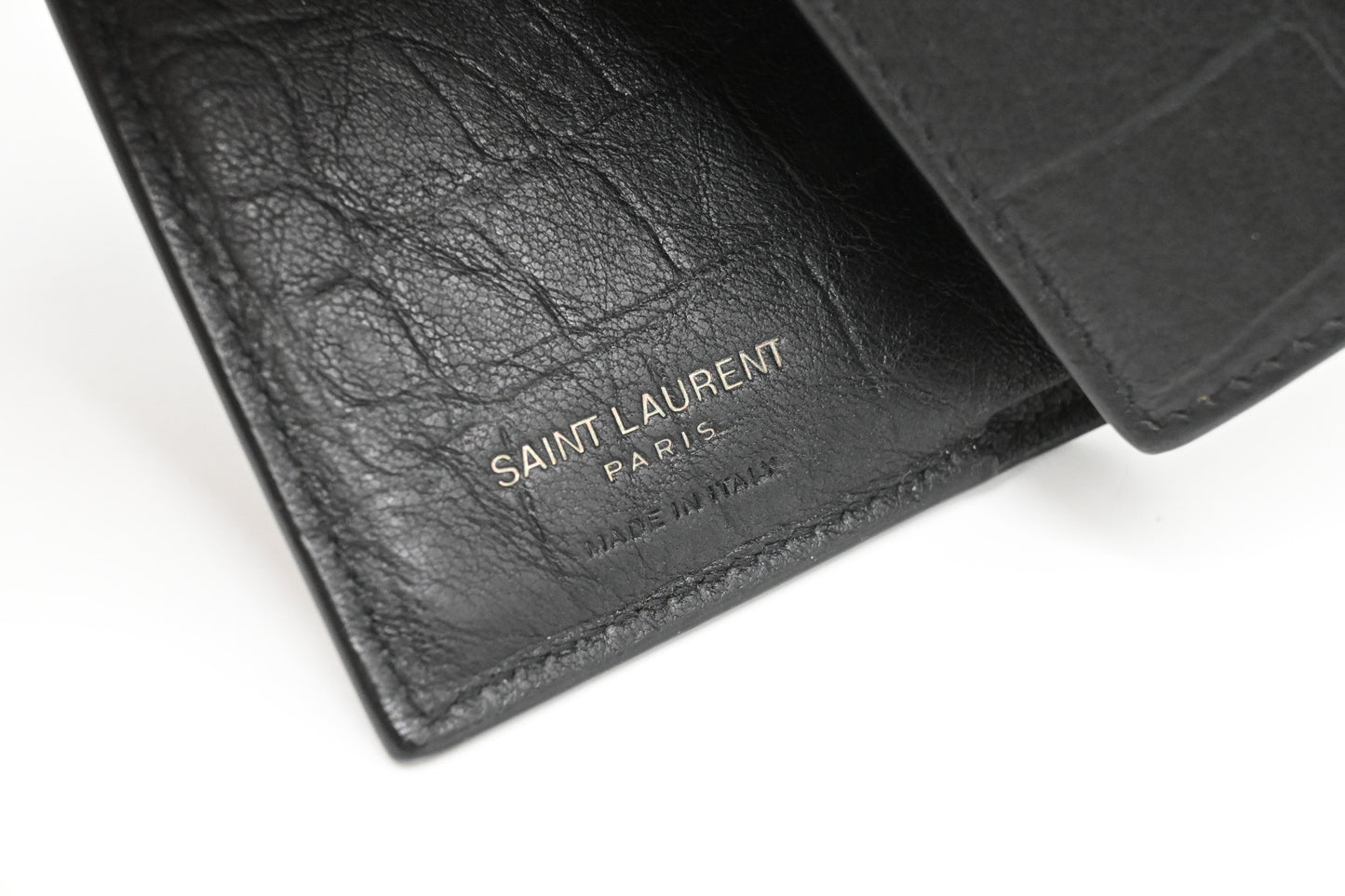 YSL Saint Laurent Compact Wallet in Croc-Effect Calfskin Leather