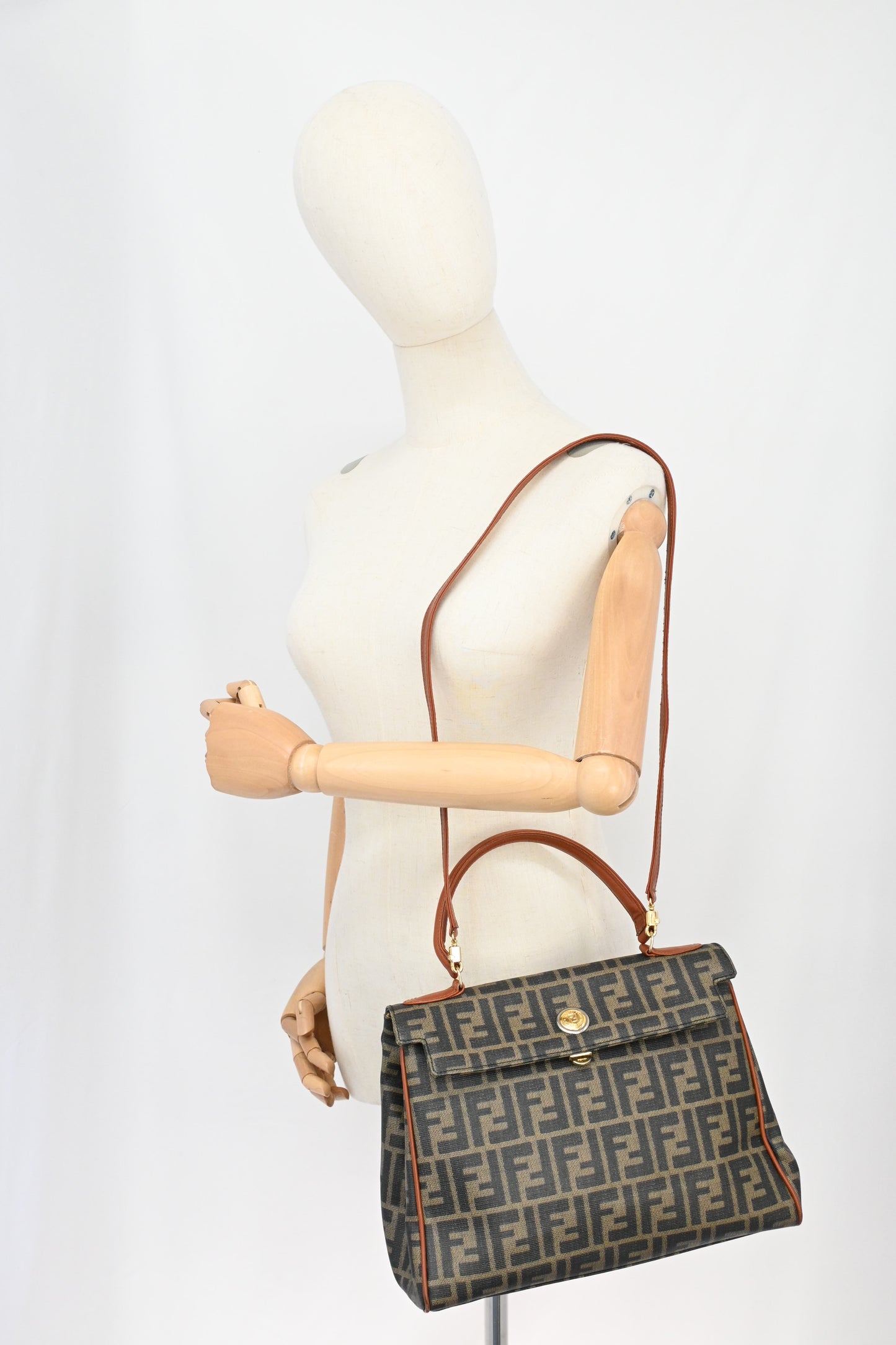 Fendi Top Handle 2-Way Bag in Zucca Coated Canvas