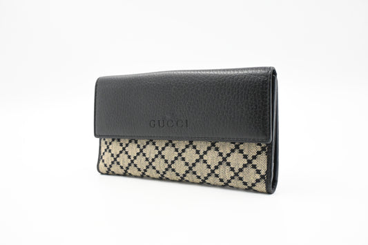 Gucci Long Wallet in Black Diamante Canvas and Leather
