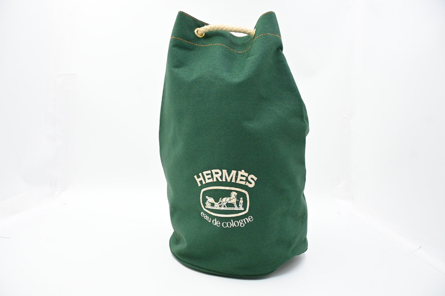 Hermes Eau de Cologne Bucket Shoulder Bag in Green Cotton Canvas