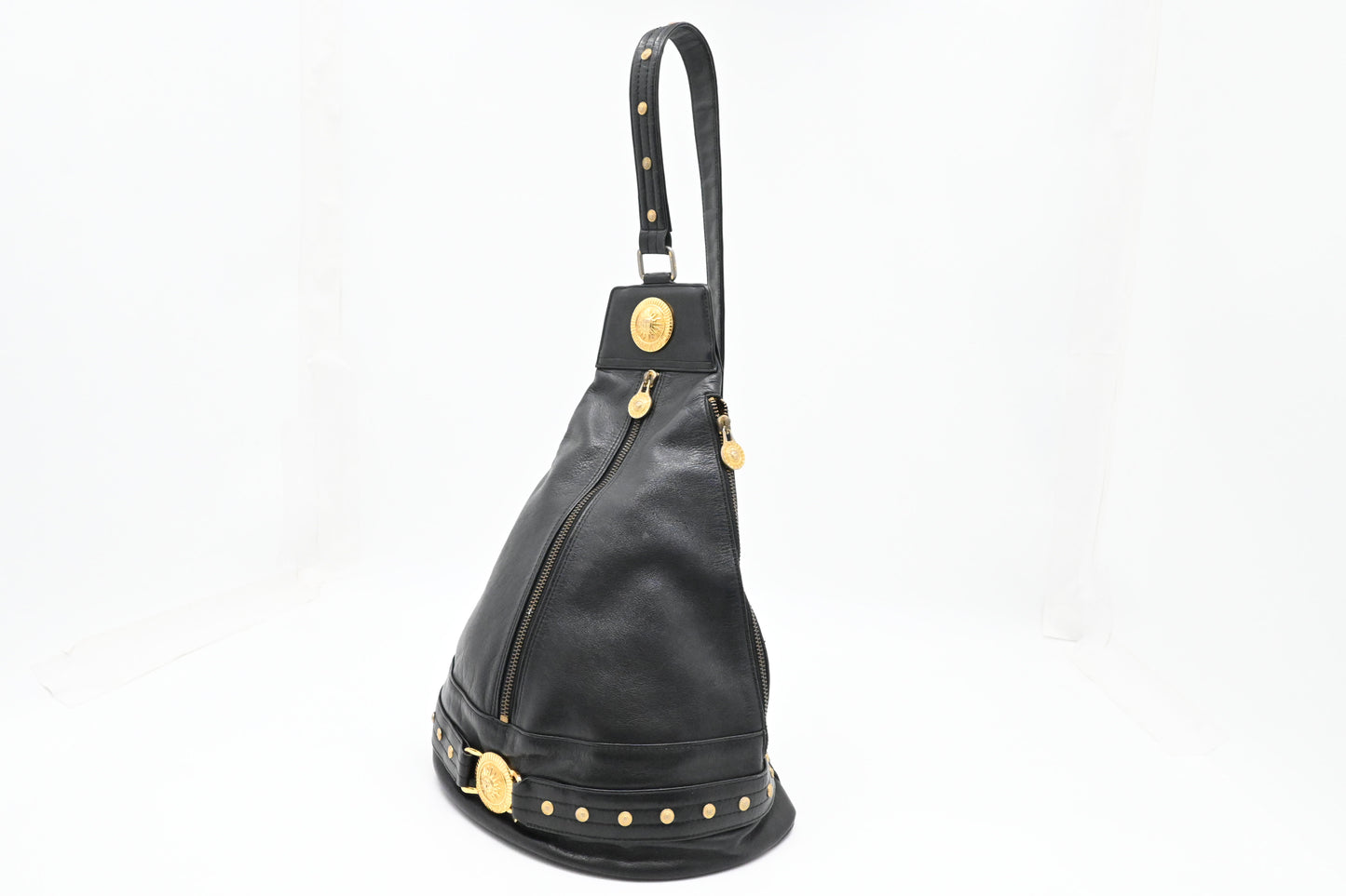 Versace Sling Shoulder Bag in Black Leather