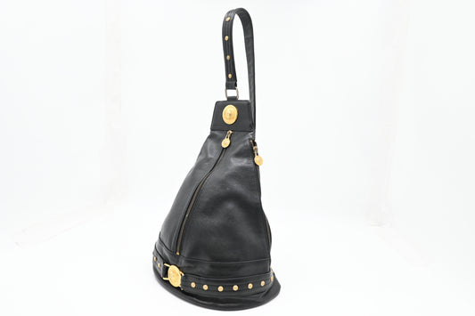 Versace Sling Shoulder Bag in Black Leather