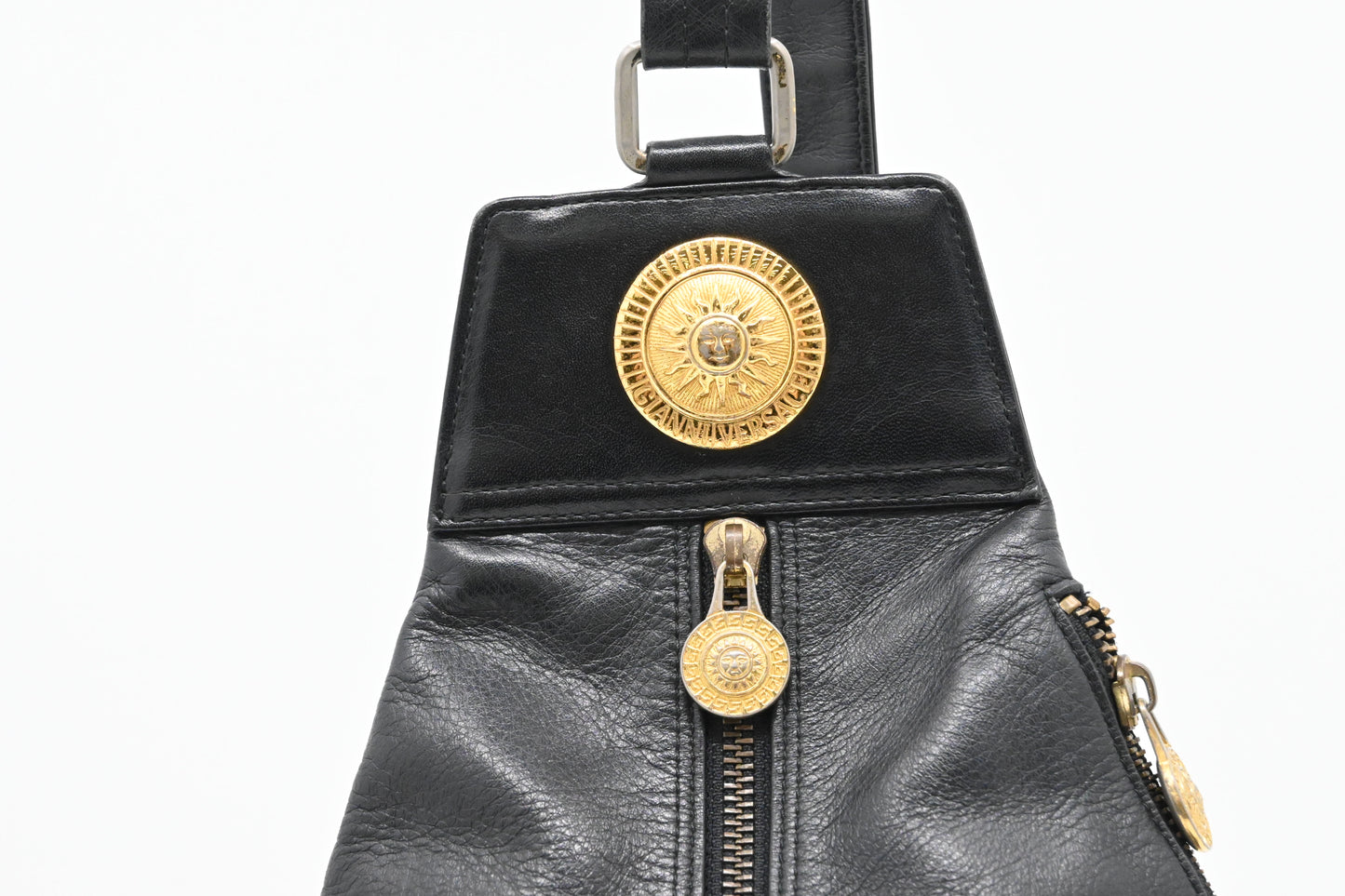Versace Sling Shoulder Bag in Black Leather