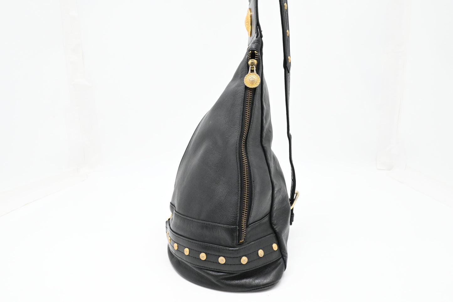 Versace Sling Shoulder Bag in Black Leather